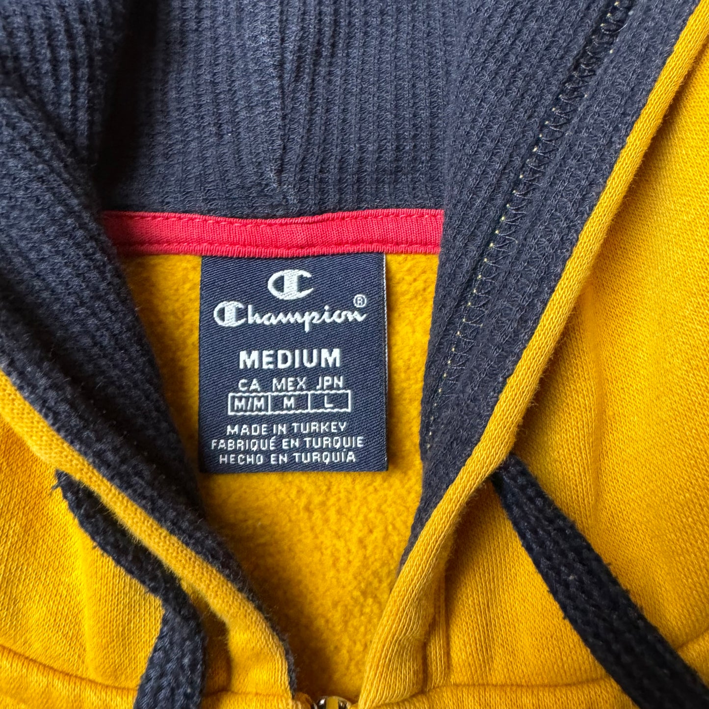 Yellow Champion Zip Up Hoodie - M