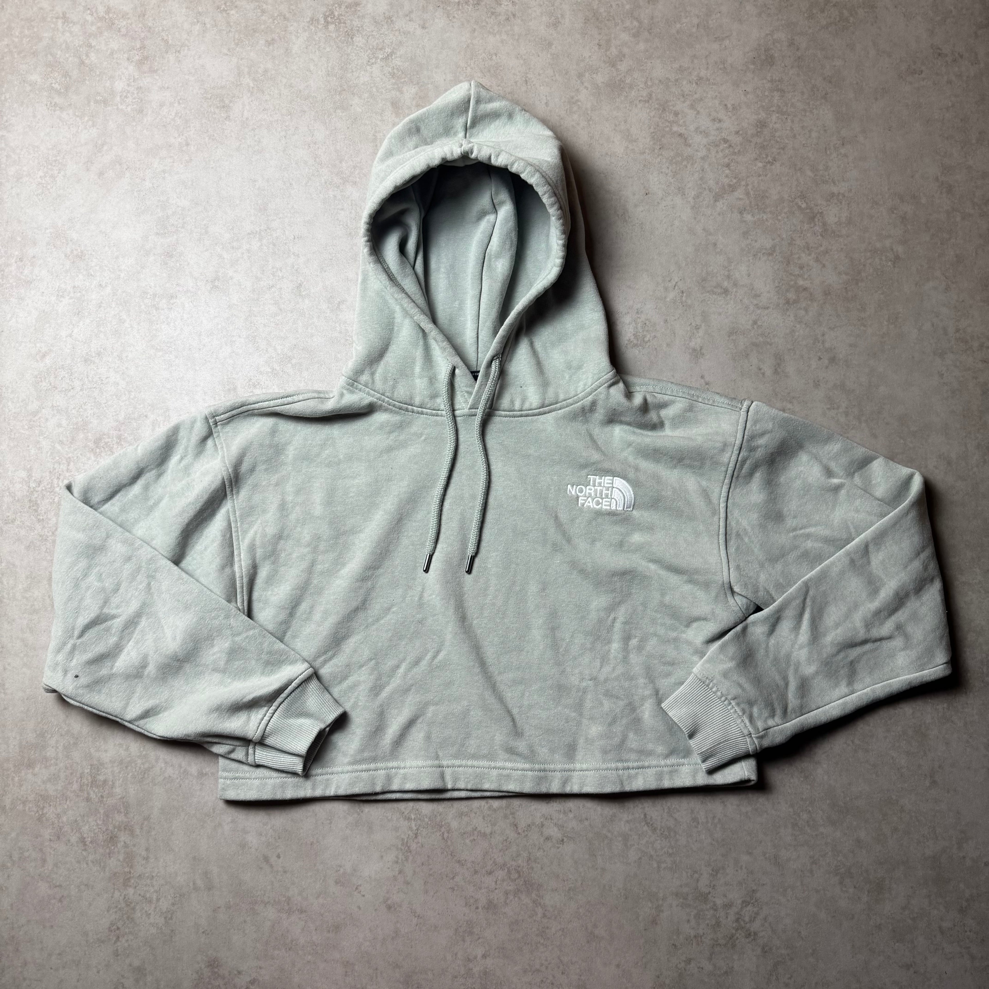 Light Green North Face Cropped Hoodie - S