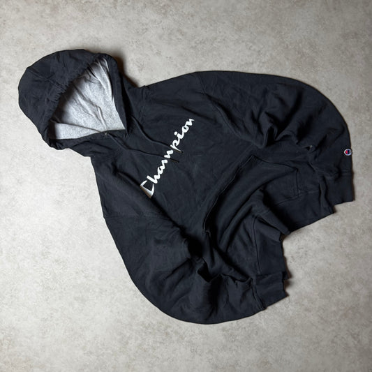 Black Champion Hoodie White Embroidery - Size M