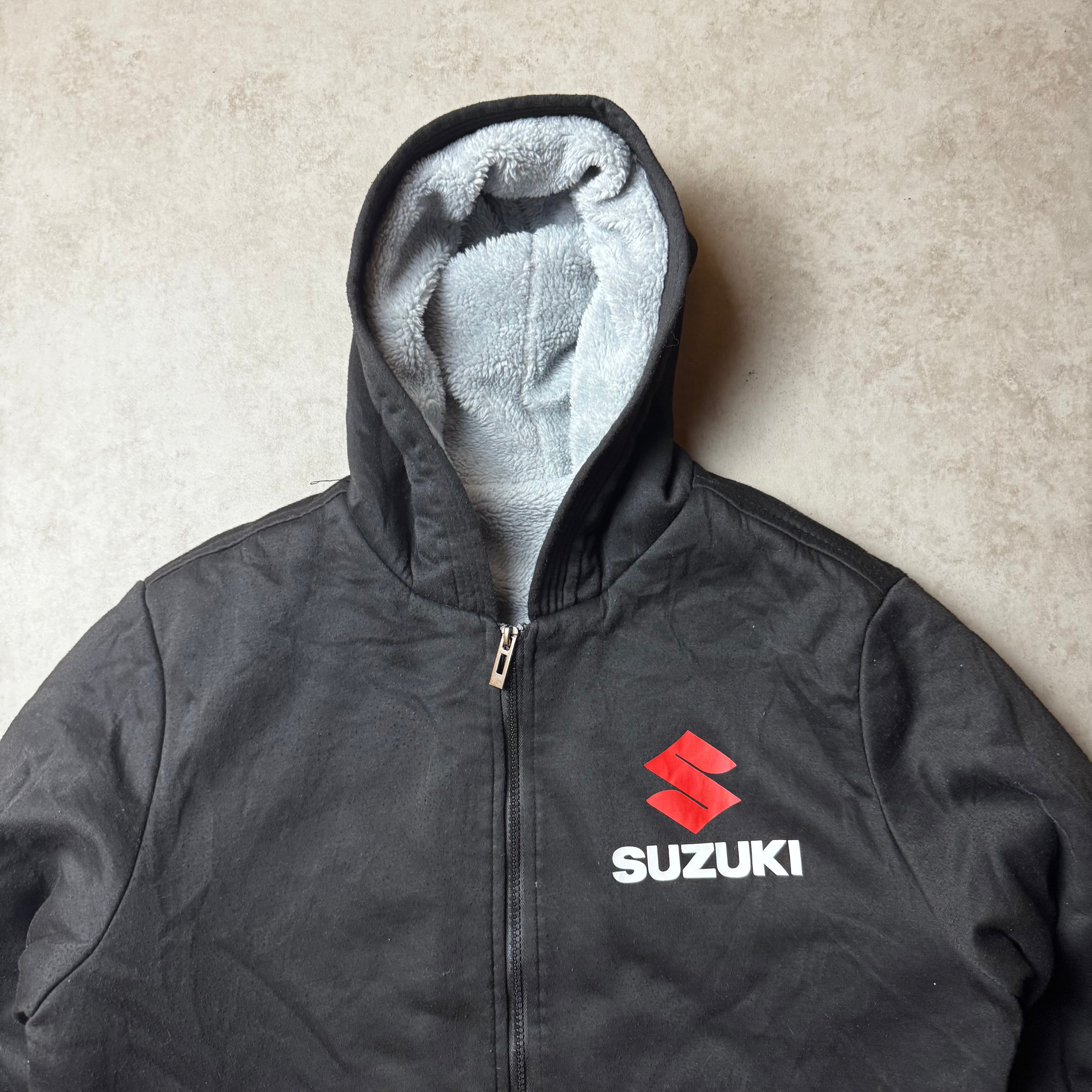 Black Suzuki Zip Up Fur Hoodie - M