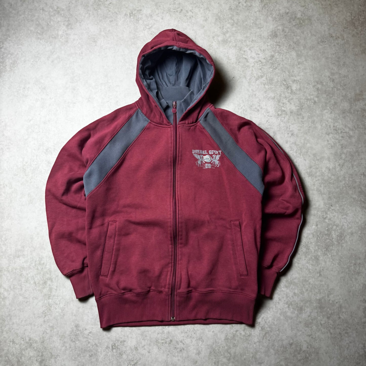 Dark Red Vintage Diesel Zip Up Hoodie - M