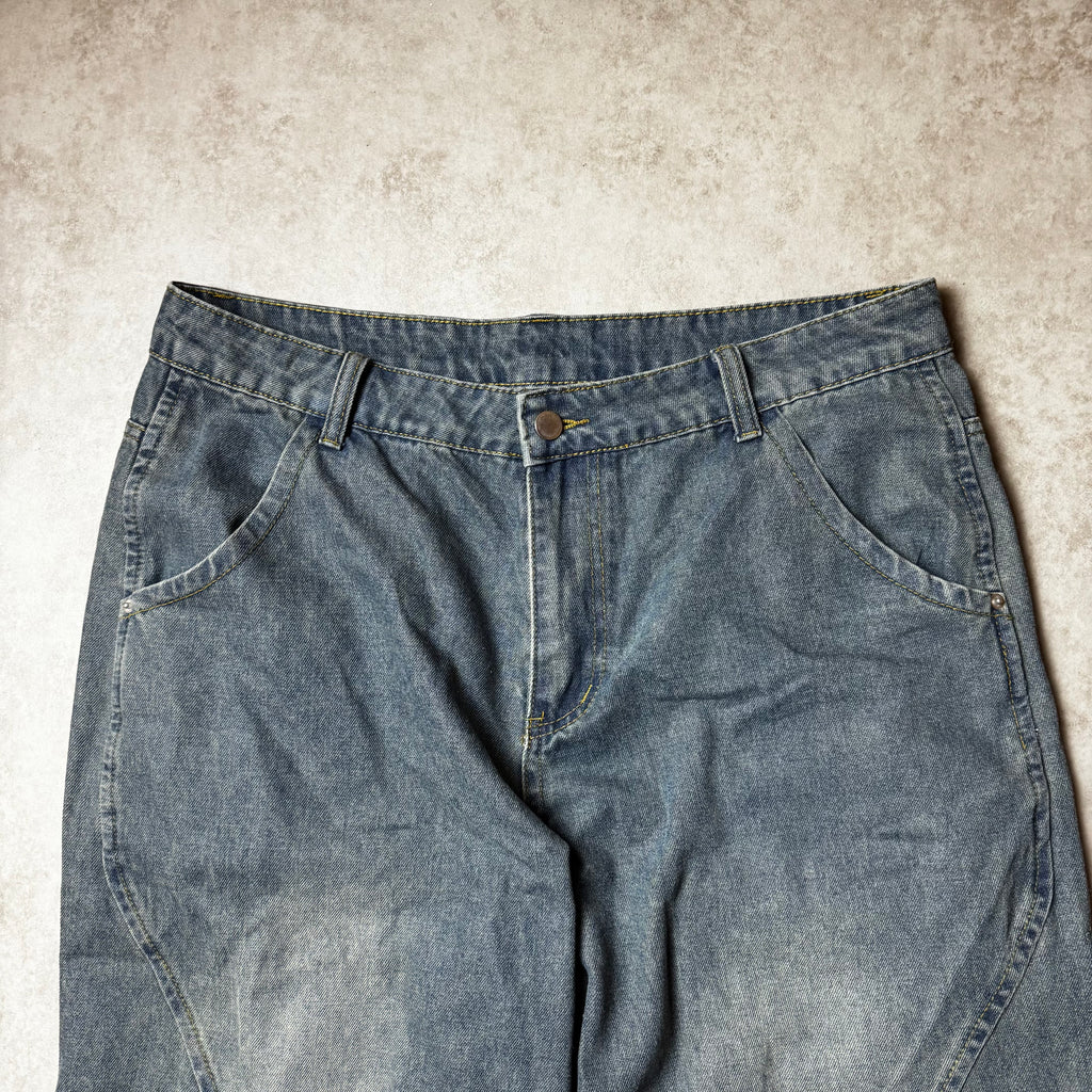 Dark Blue Faded Distressed Jeans - XL