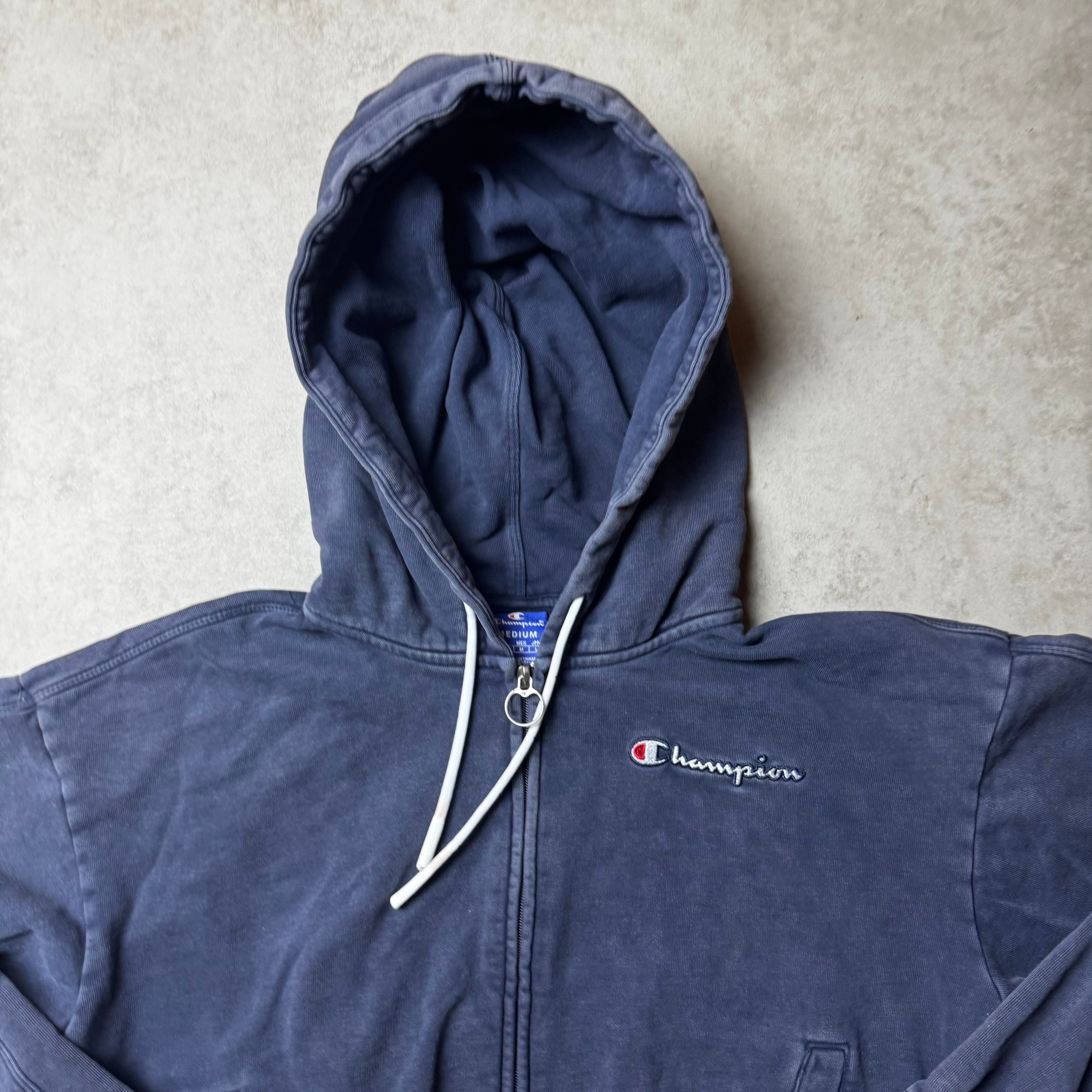 Navy Champion Cropped Zip Up Hoodie - M (XS)