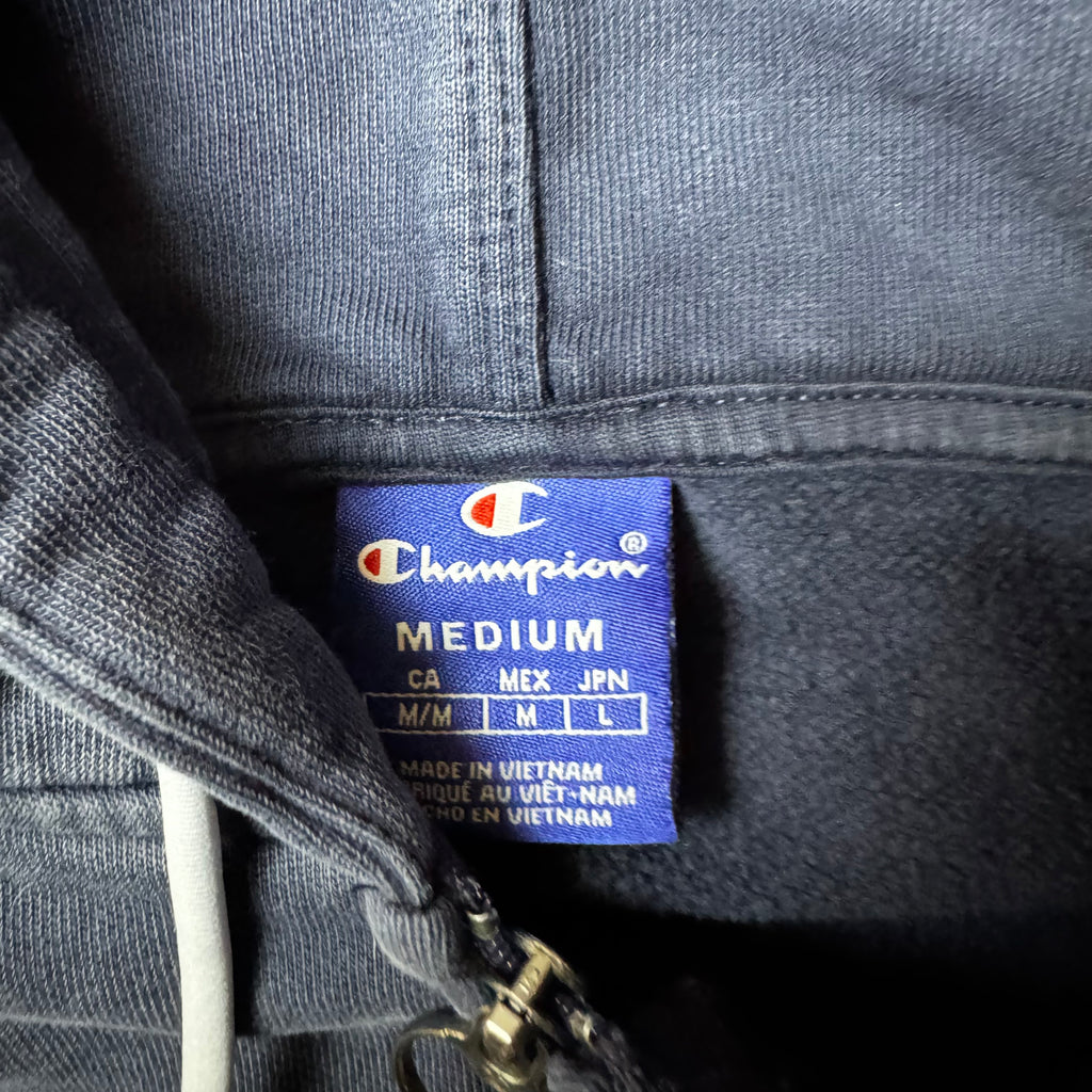 Navy Champion Cropped Zip Up Hoodie - M (XS)