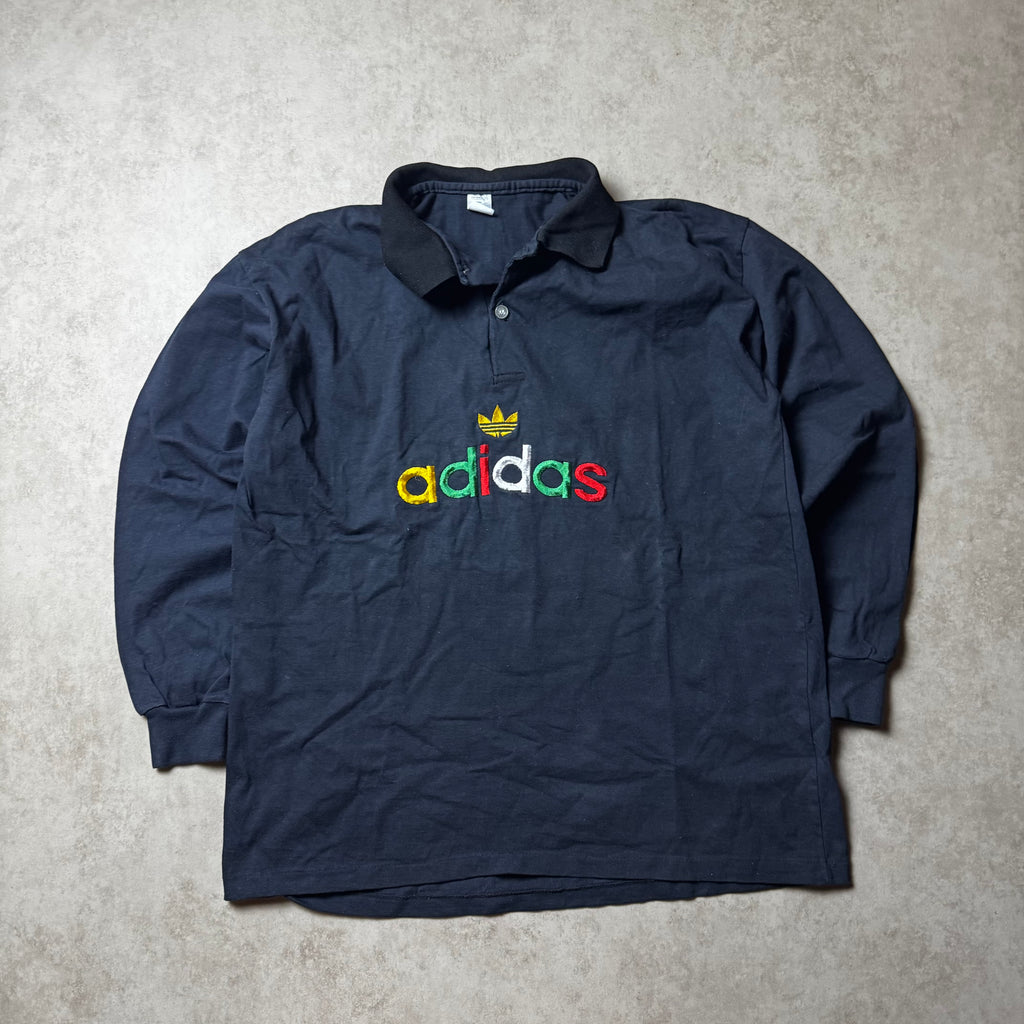 Black Adidas Vintage Long Sleeve Polo - M