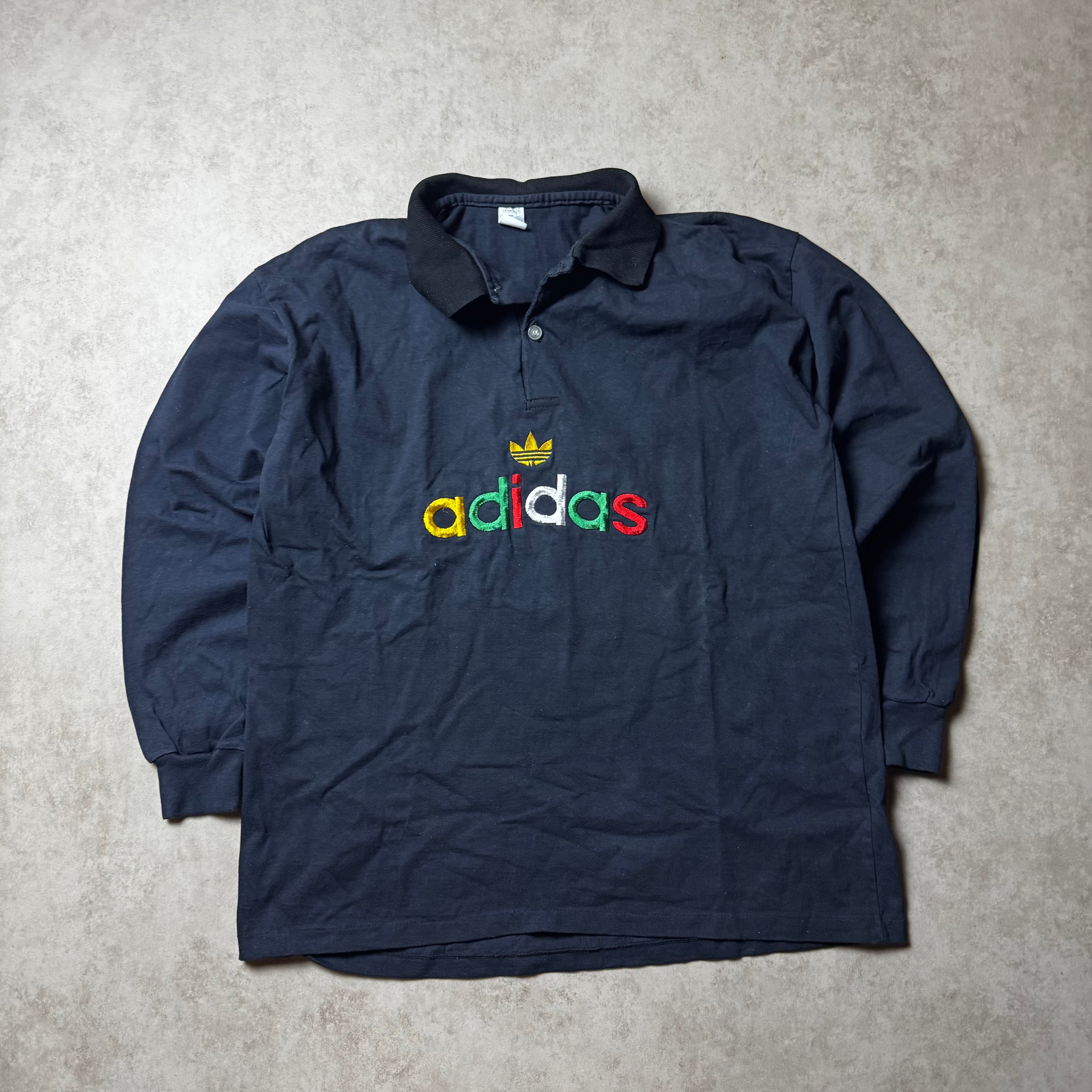 Black Adidas Vintage Long Sleeve Polo - M
