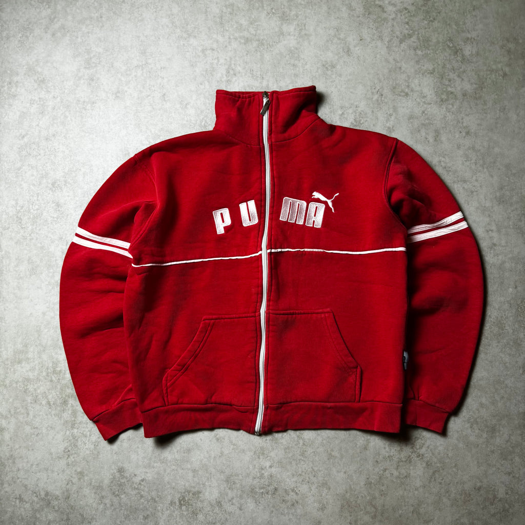 Red Cropped Puma Vintage Zip Up Hoodie  - XS