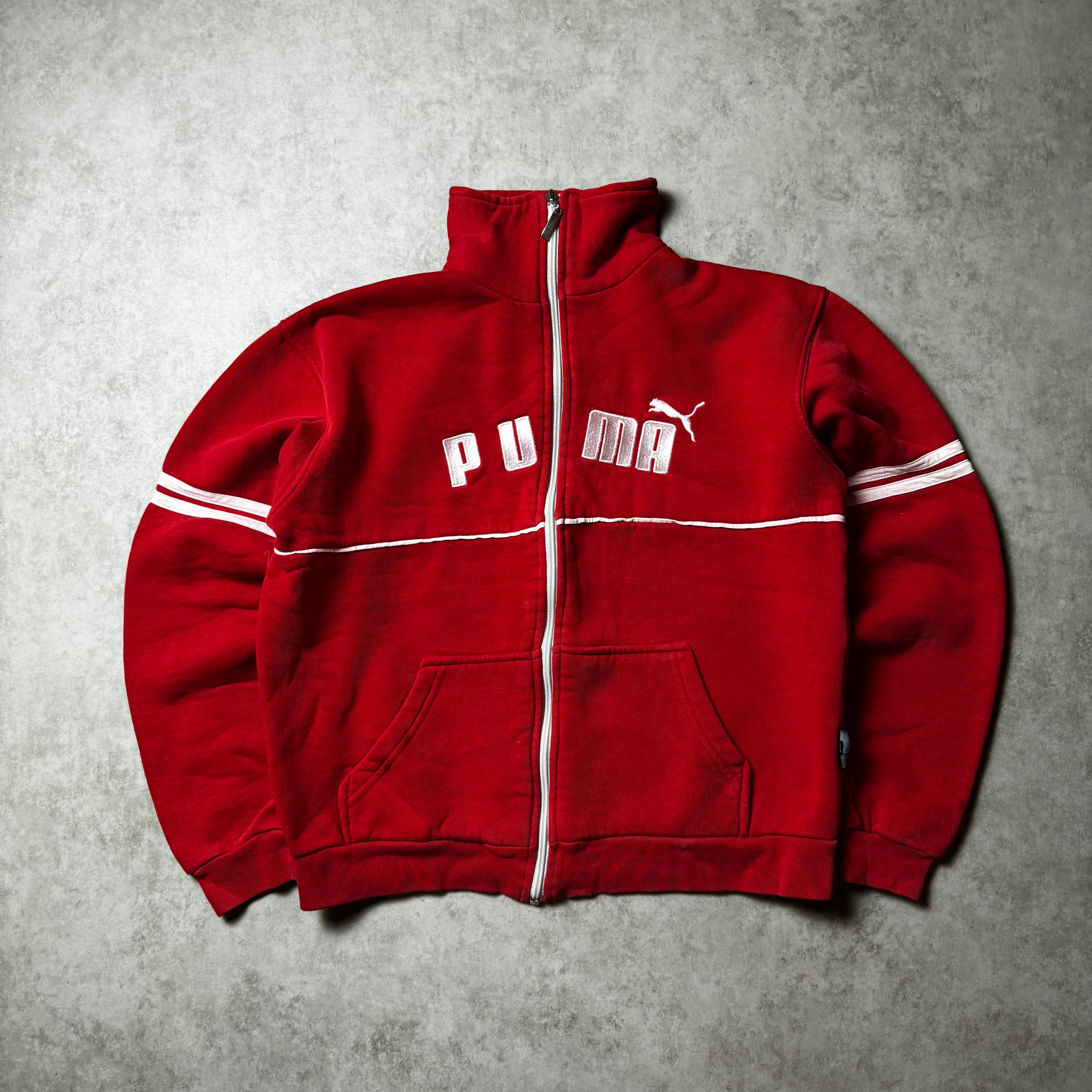 Red Cropped Puma Vintage Zip Up Hoodie  - XS