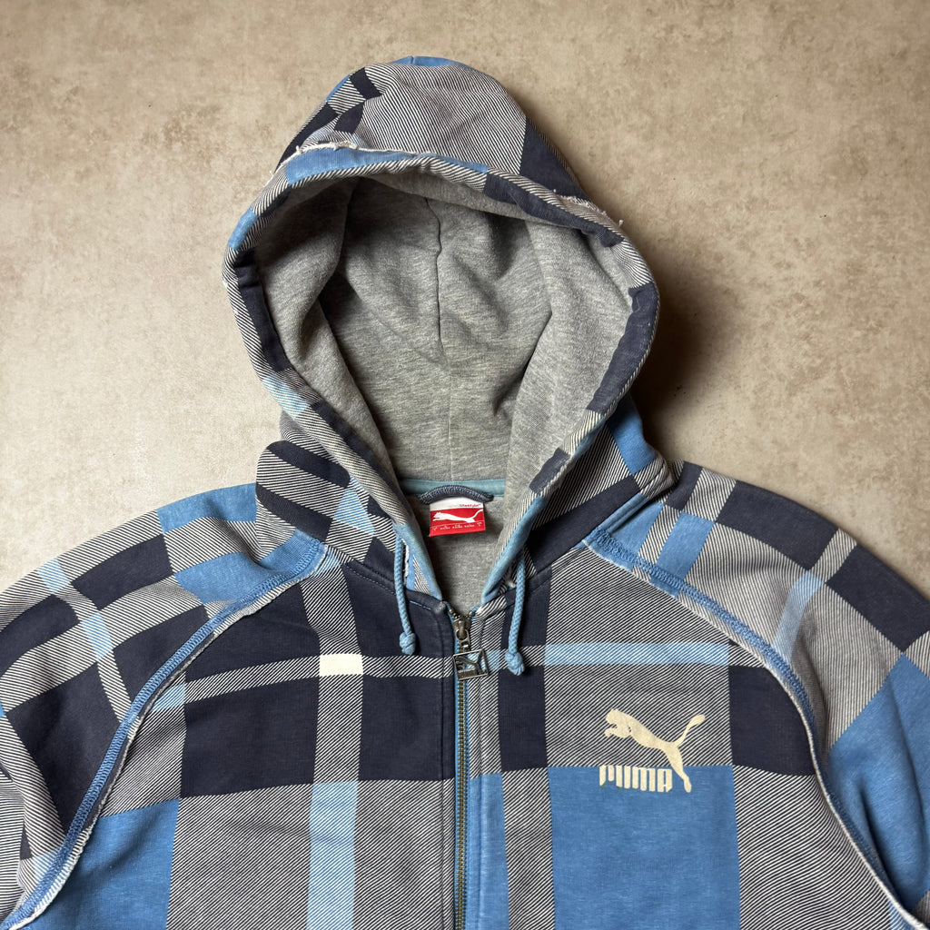 Gray and Blue Puma Vintage Zip Up Hoodie - L