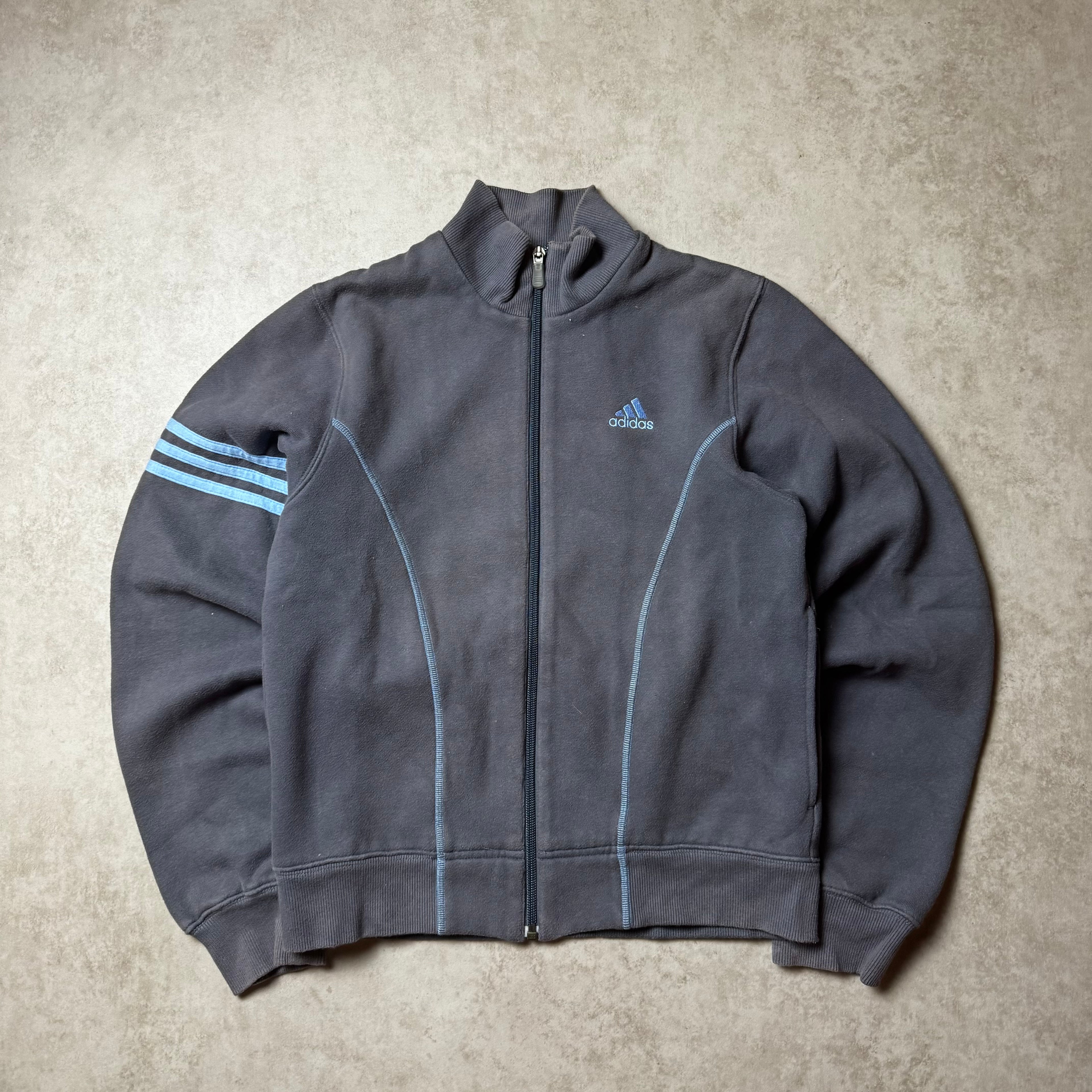 Gray Adidas Vintage Zip Up Hoodie - S