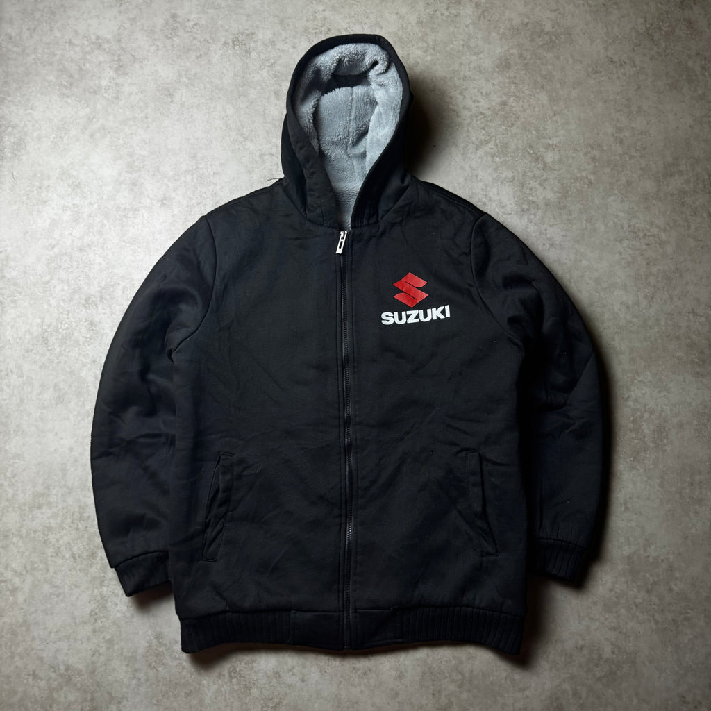 Black Suzuki Zip Up Fur Hoodie - M