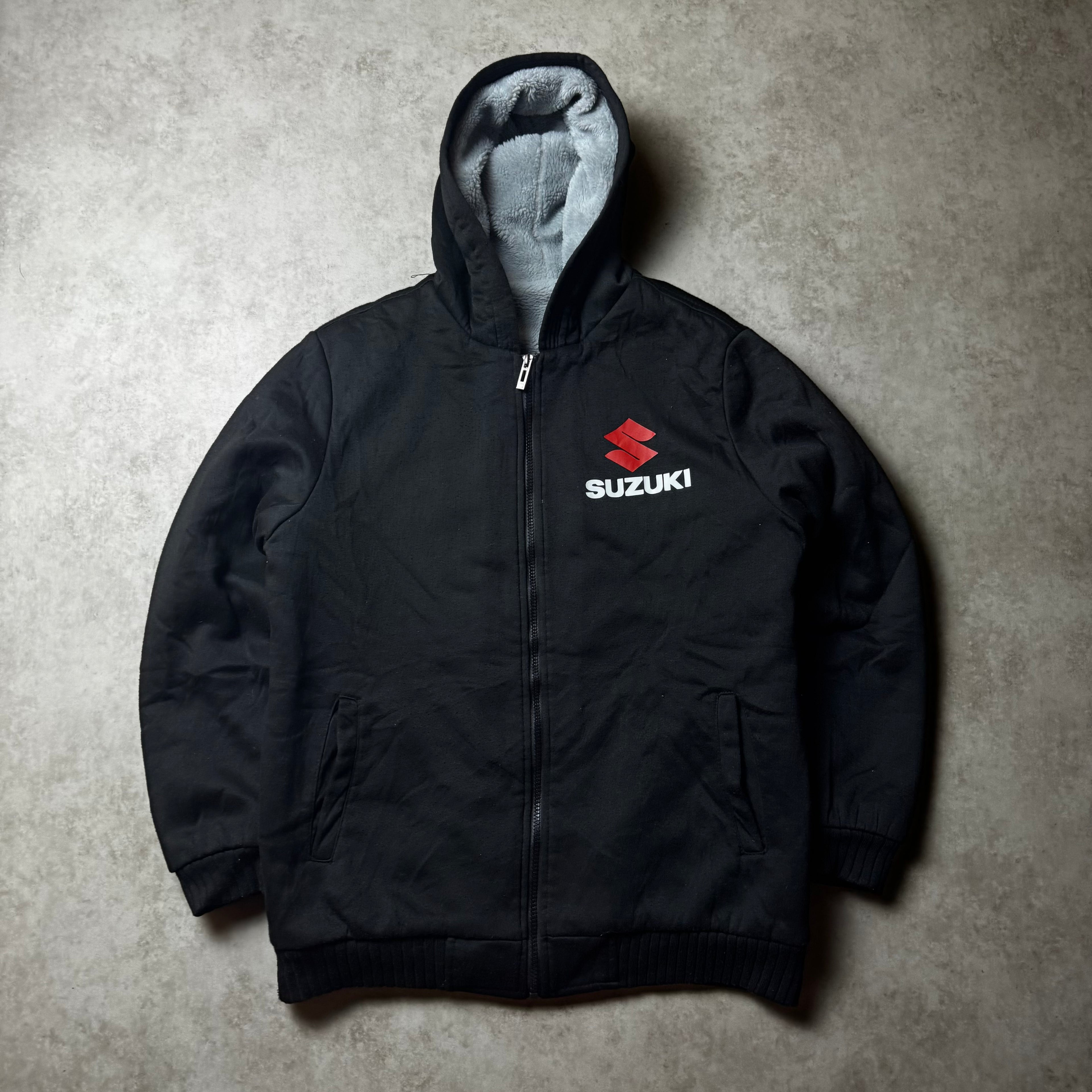 Black Suzuki Zip Up Fur Hoodie - M