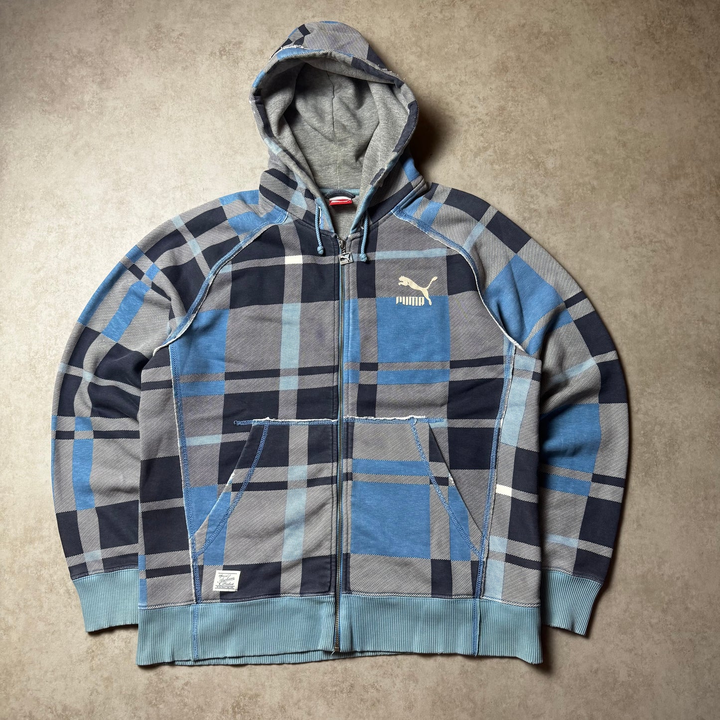 Gray and Blue Puma Vintage Zip Up Hoodie - L