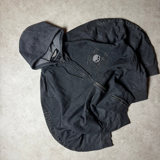 Black Harley Davidson Zip Up Hoodie - Size XL