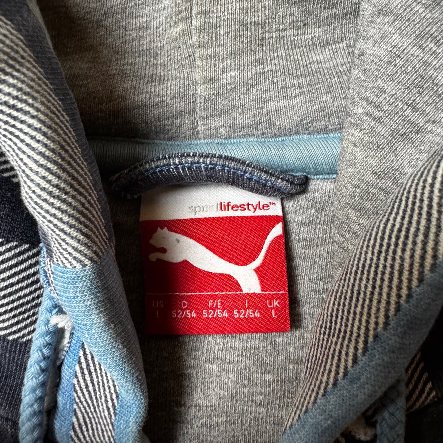 Gray and Blue Puma Vintage Zip Up Hoodie - L