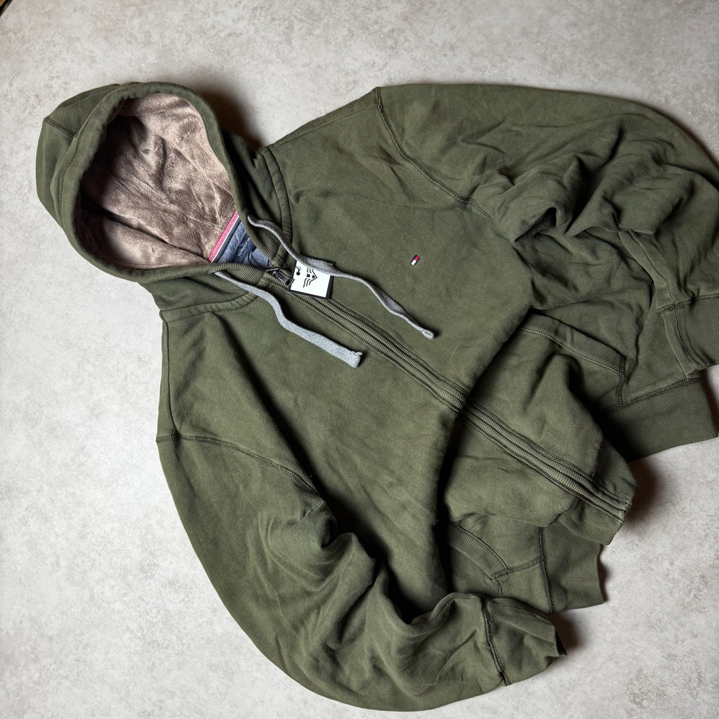 Dark Green Tommy Hilfiger Fur Hoodie - Size XL