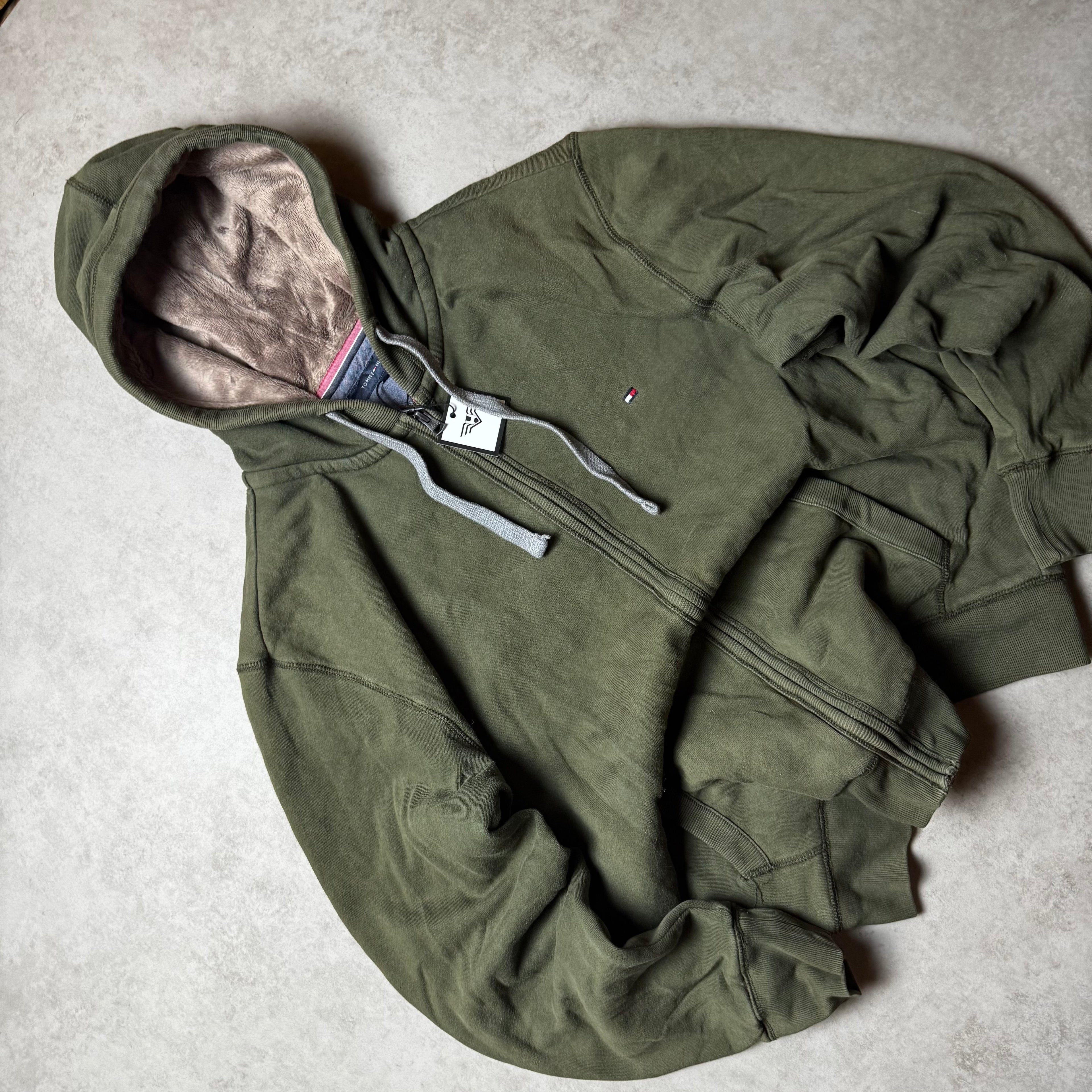 Dark Green Tommy Hilfiger Fur Hoodie - Size XL