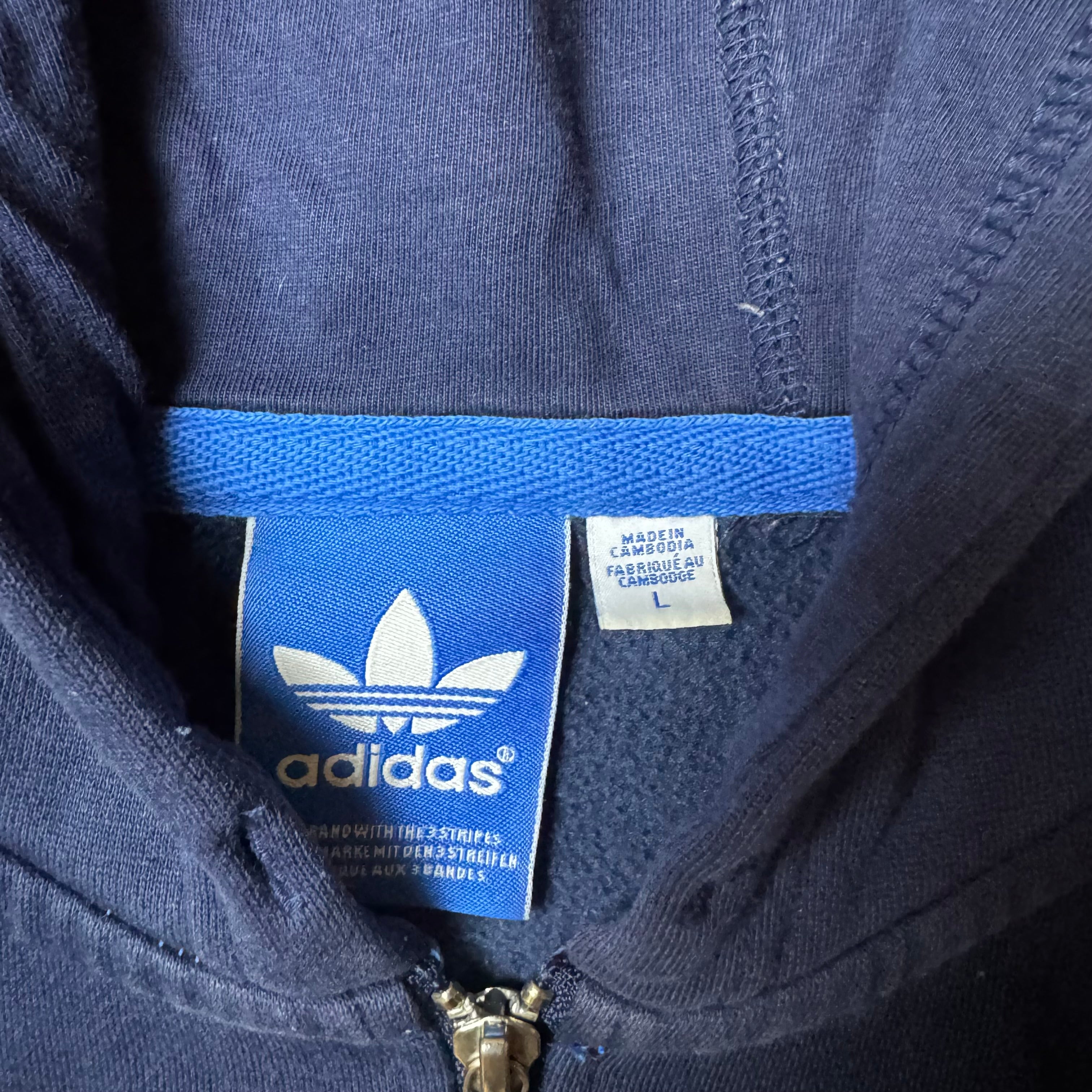 Navy Adidas Zip Up Hoodie - L
