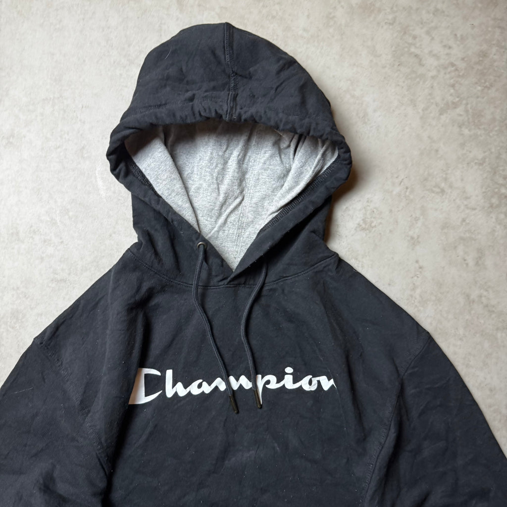 Black Champion Hoodie White Embroidery - Size M