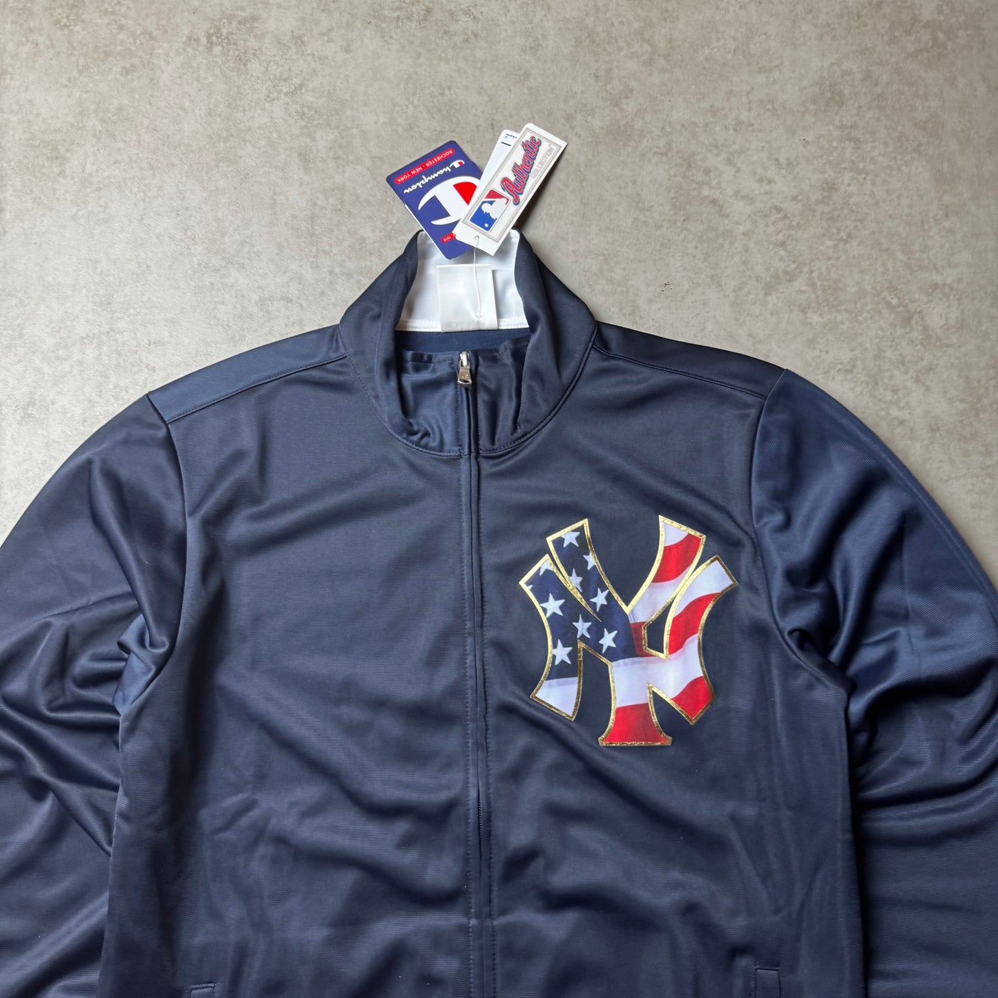 Navy Champion Yankee Zip Up Hoodie - S