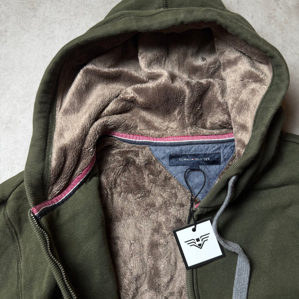 Dark Green Tommy Hilfiger Fur Hoodie - Size XL