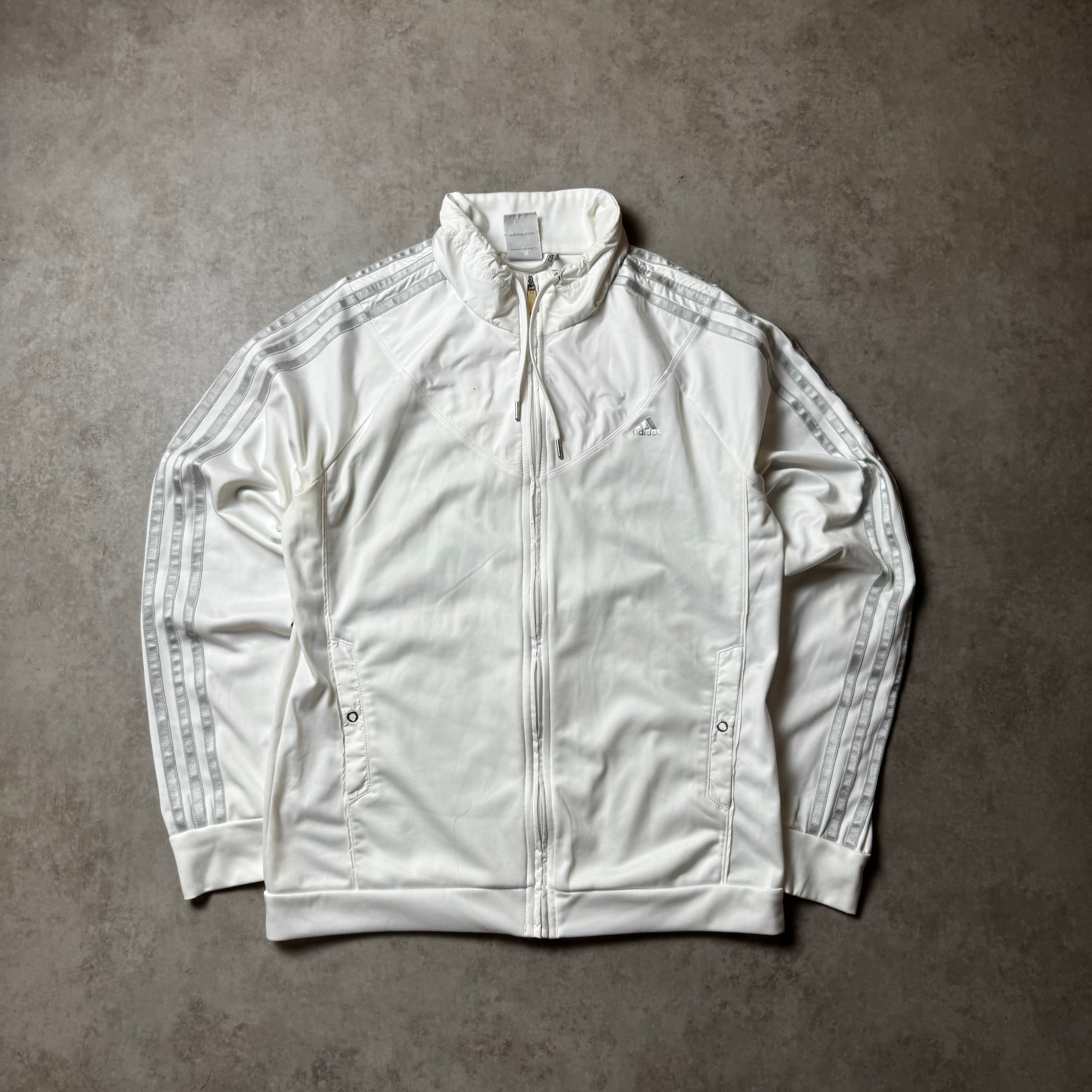 White Adidas Zip Up Hoodie - S