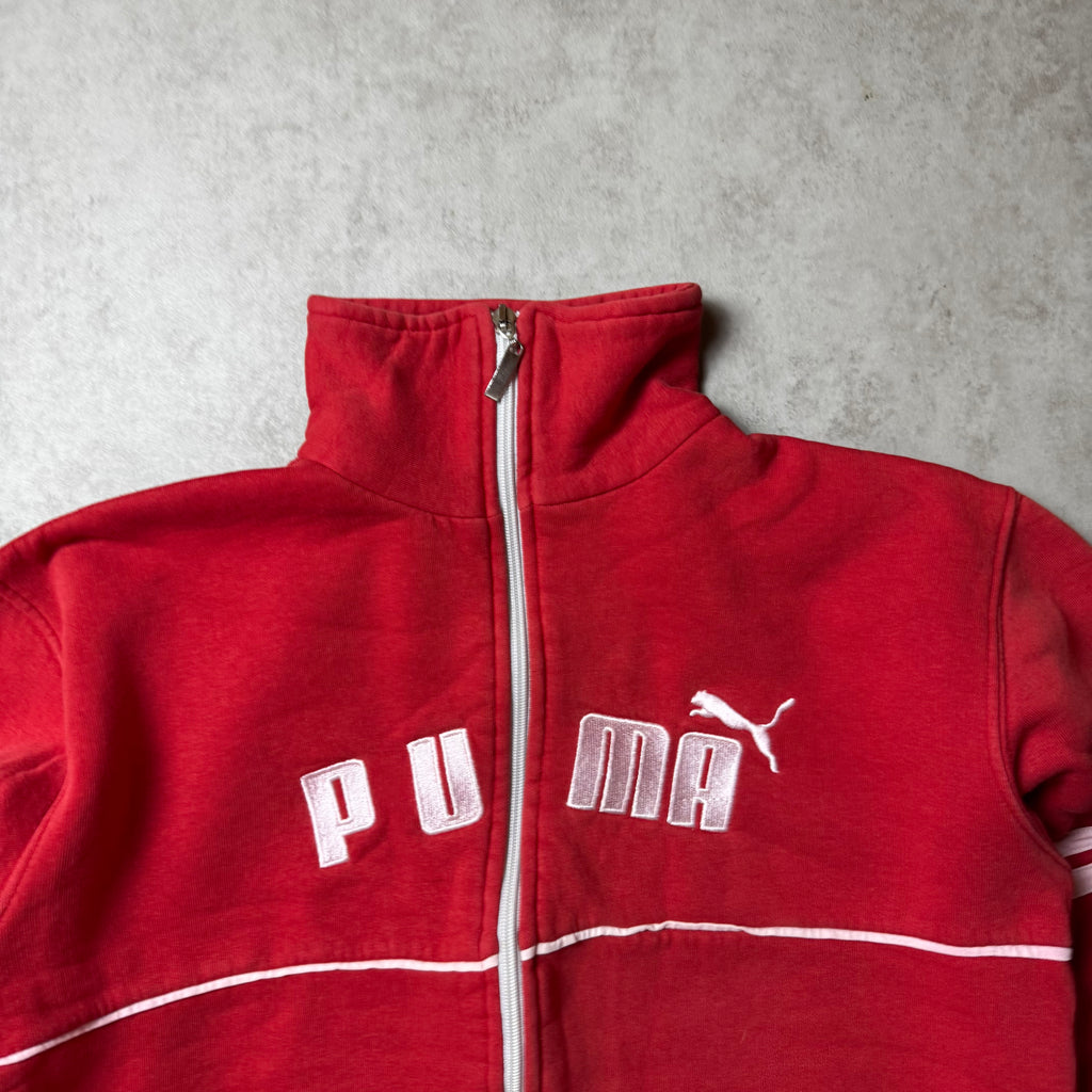 Red Cropped Puma Vintage Zip Up Hoodie  - XS