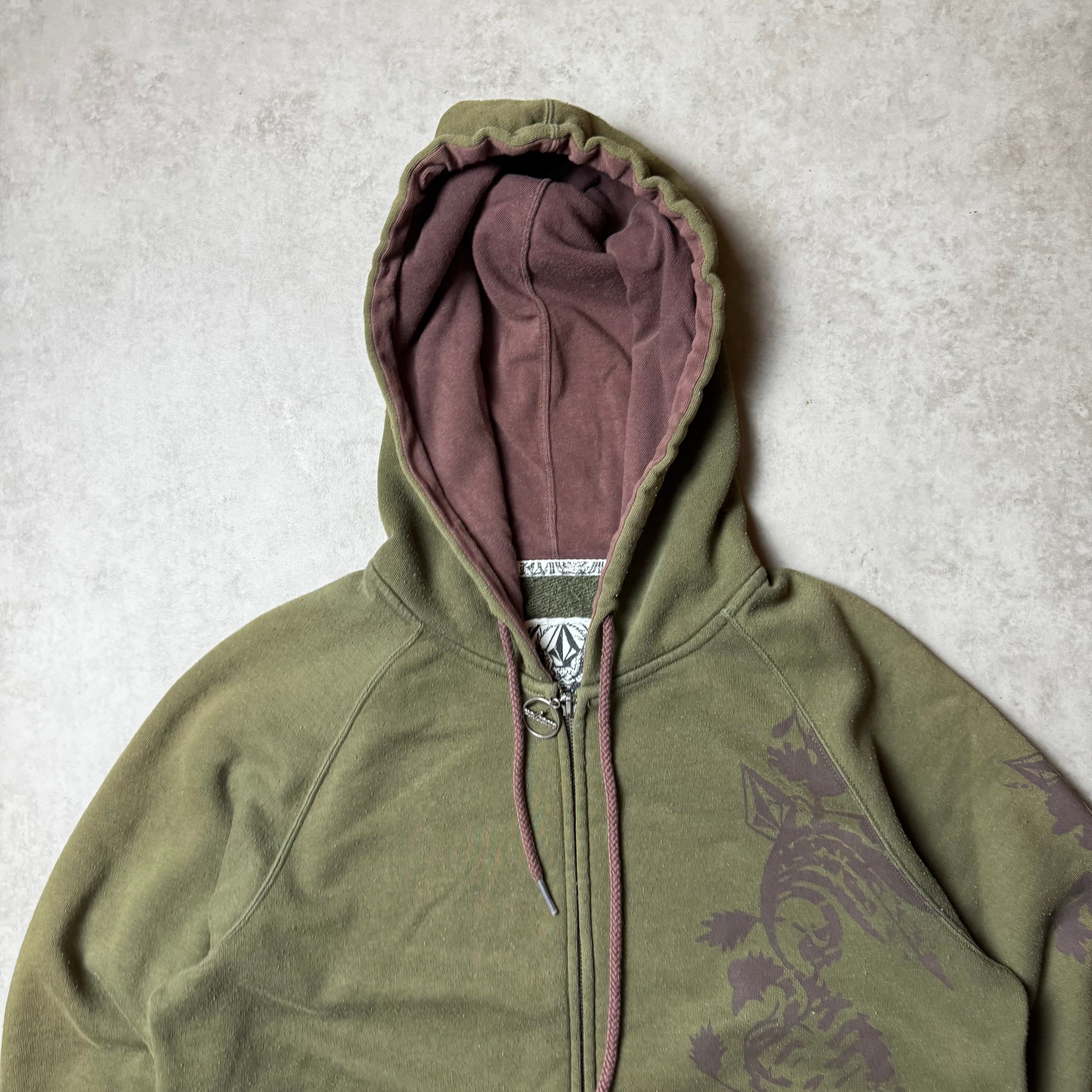 Dark Green Vintage Volcom Zip Up Hoodie - XL (L)