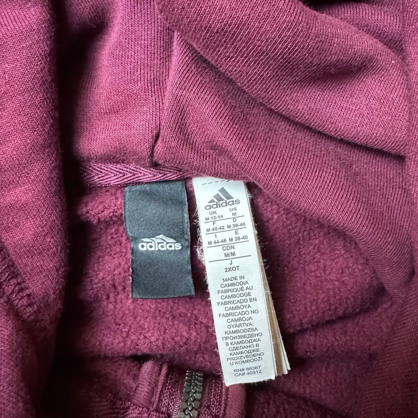 Dark Red Adidas Zip Up Hoodie - M wmns