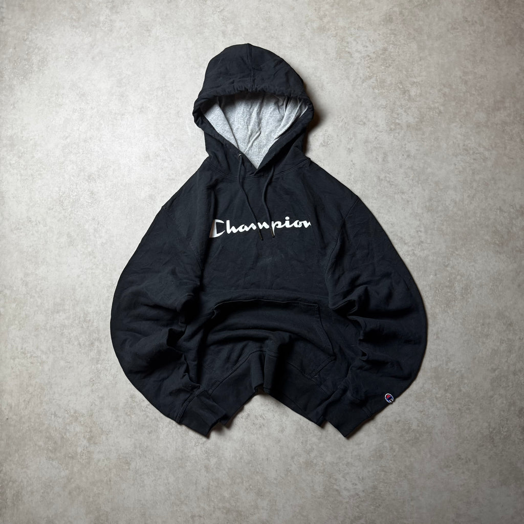 Black Champion Hoodie White Embroidery - Size M
