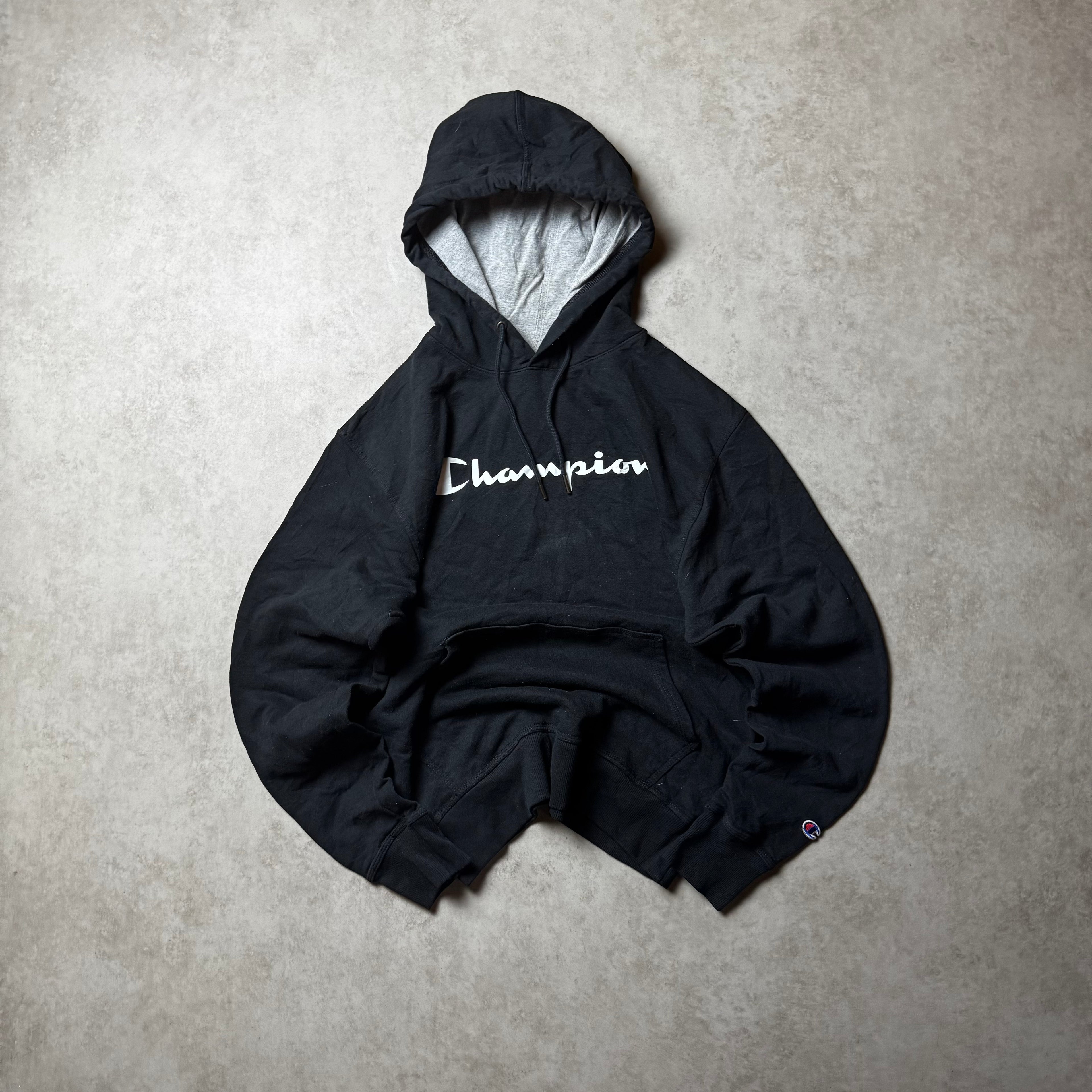 Black Champion Hoodie White Embroidery - Size M