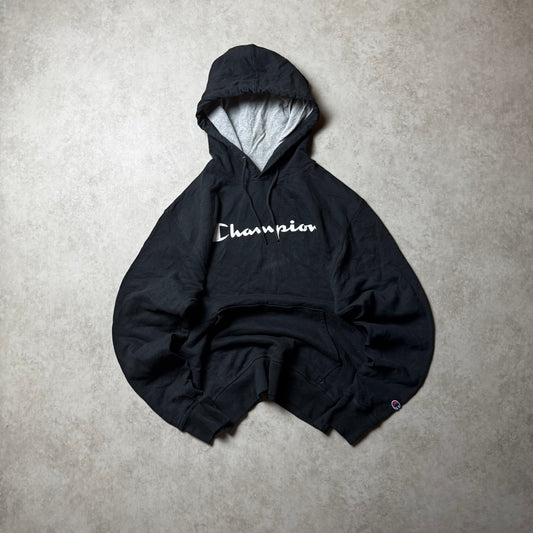 Black Champion Hoodie White Embroidery - Size M