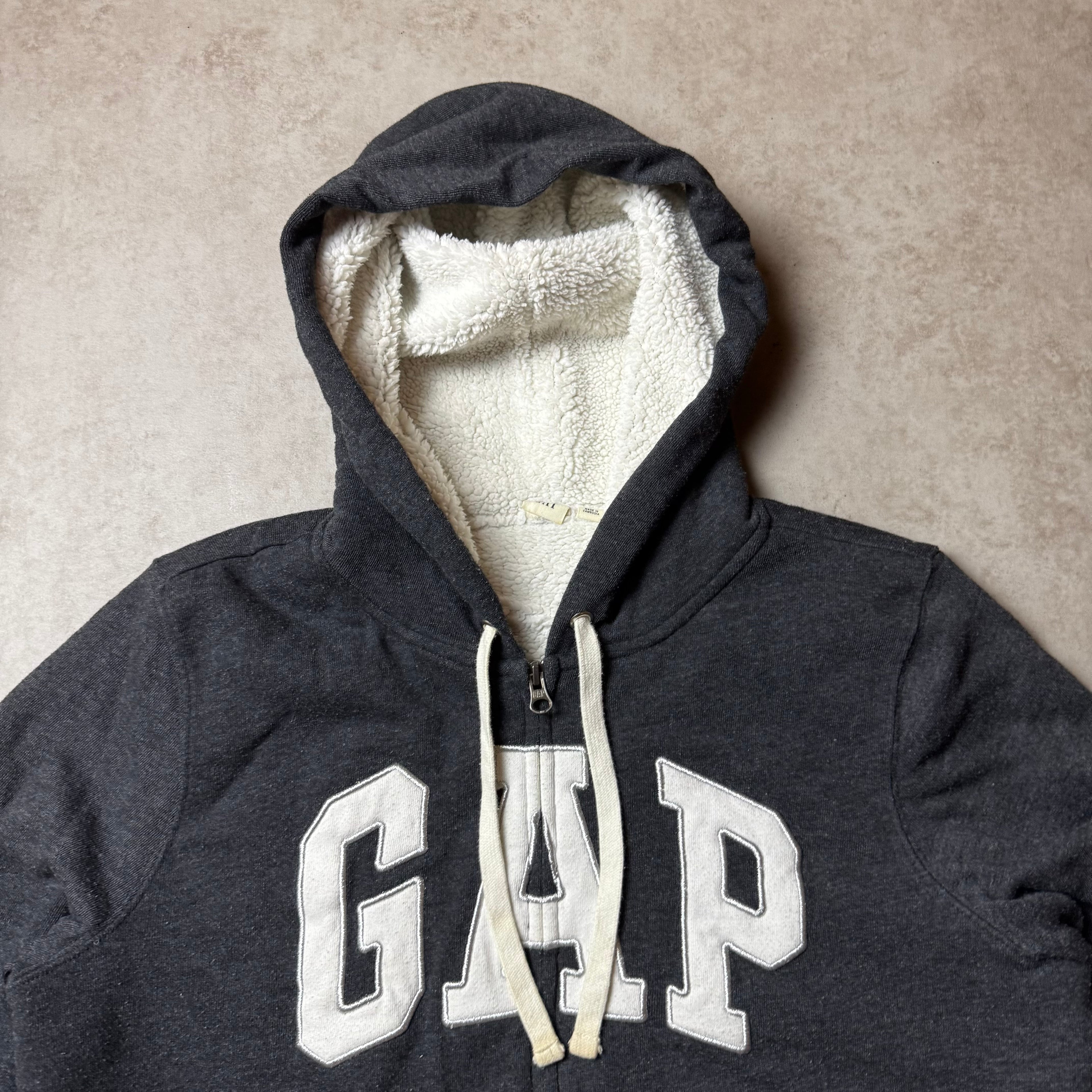 Dark Gray GAP Zip Up Fur Hoodie - L