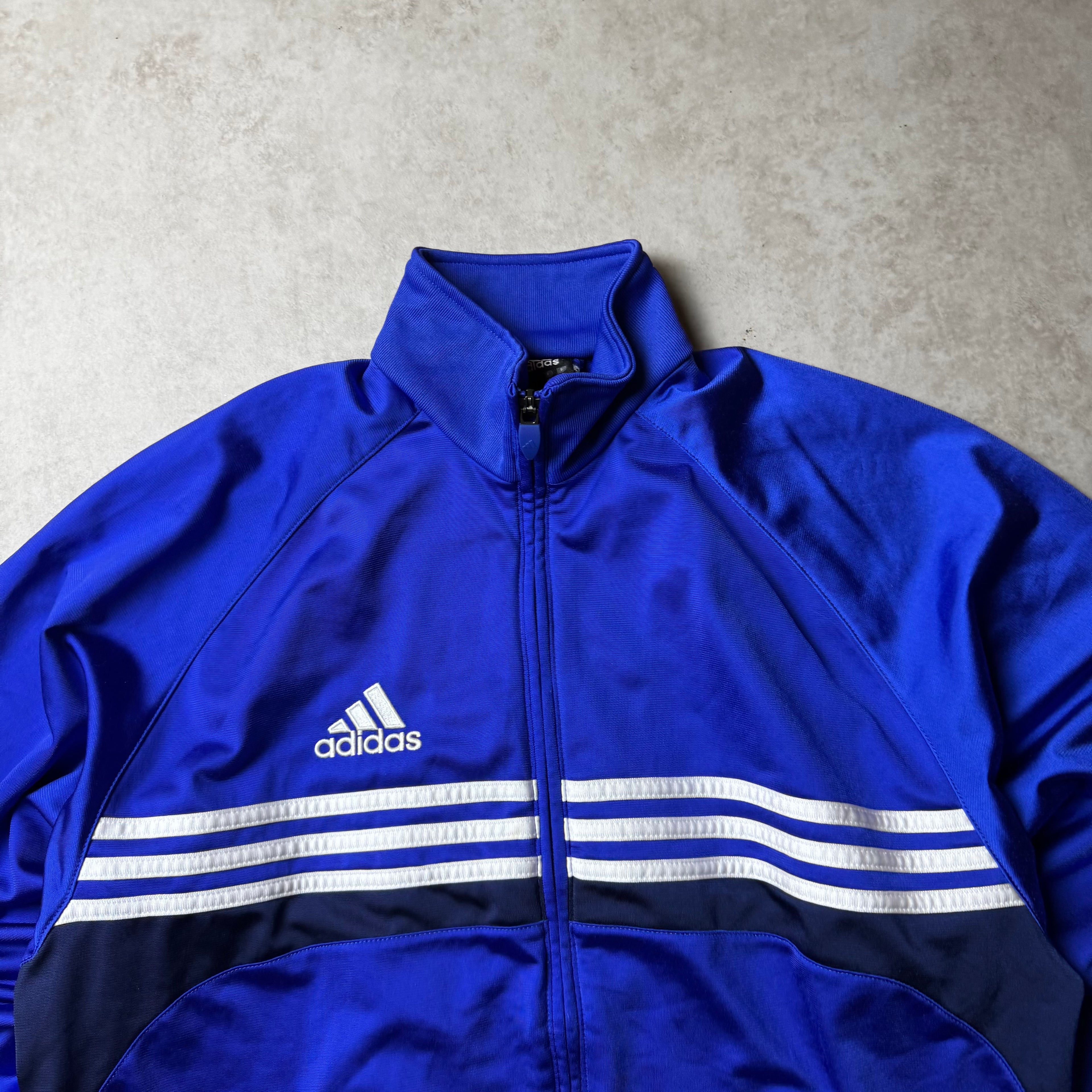 Blue Vintage Zip Up Adidas Hoodie - S