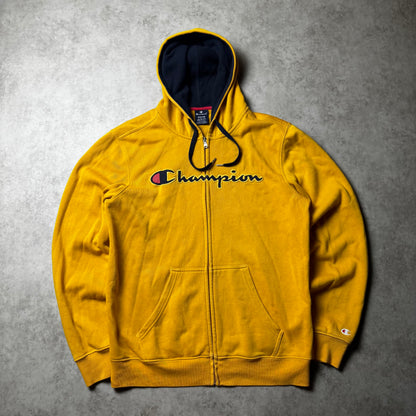 Yellow Champion Zip Up Hoodie - M