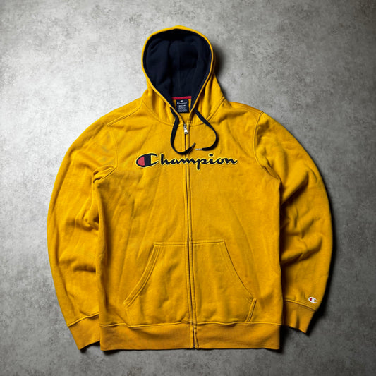Yellow Champion Zip Up Hoodie - M