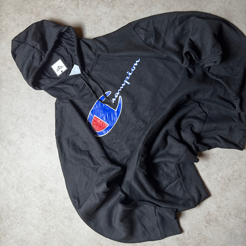 Black Champion Print Hoodie - Size XXL