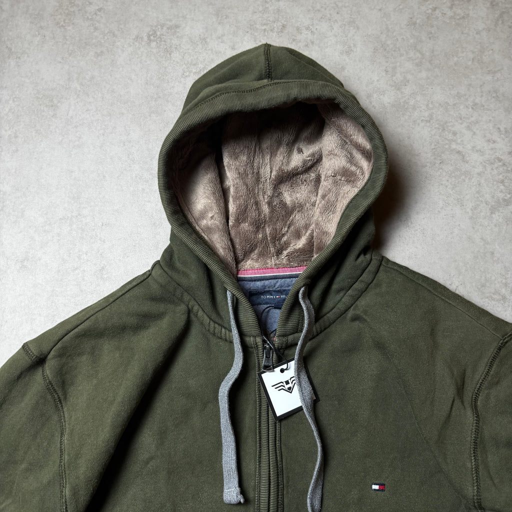 Dark Green Tommy Hilfiger Fur Hoodie - Size XL
