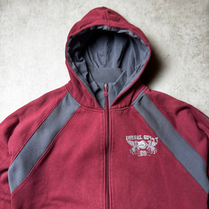 Dark Red Vintage Diesel Zip Up Hoodie - M