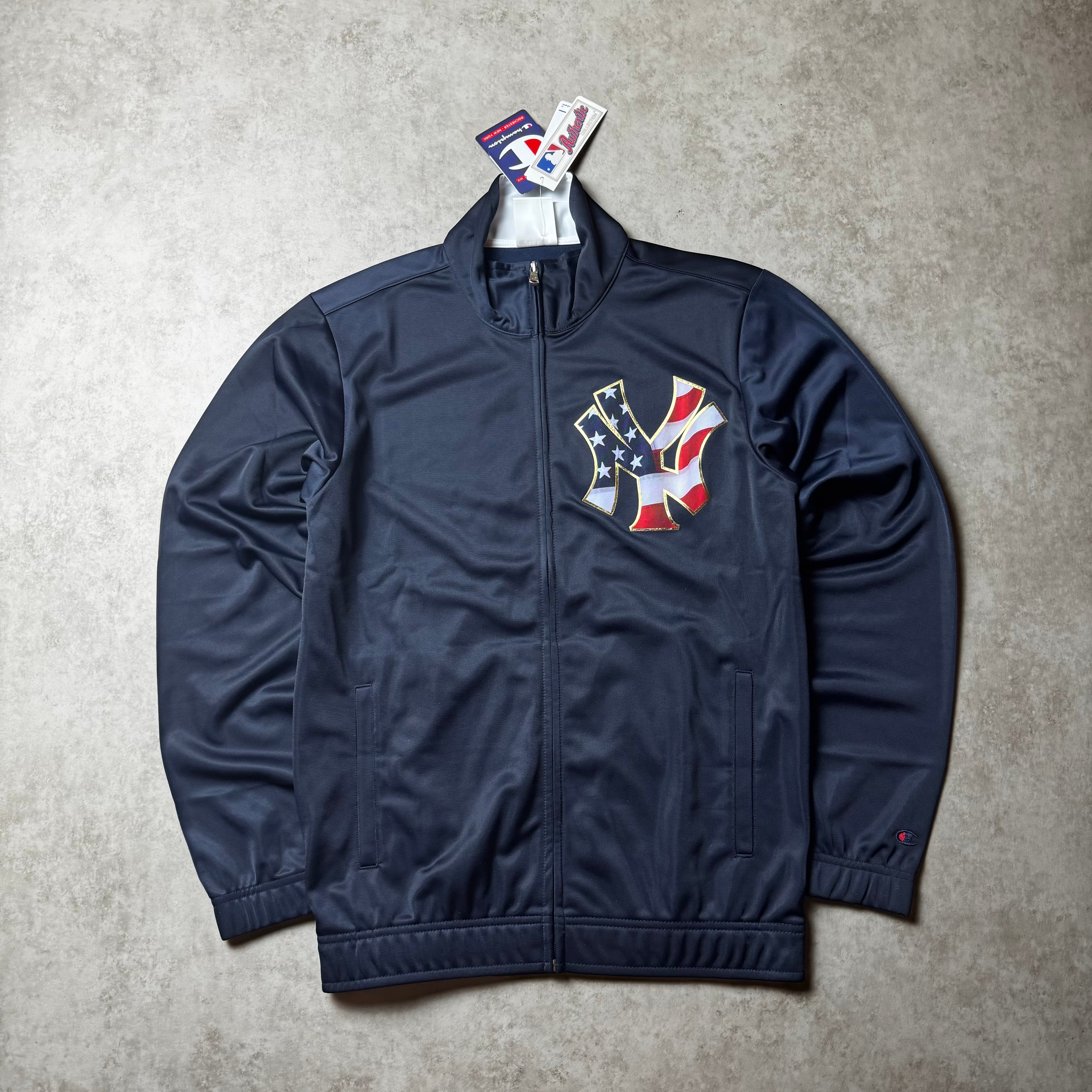 Navy Champion Yankee Zip Up Hoodie - S