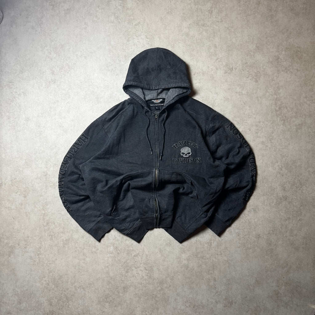 Black Harley Davidson Zip Up Hoodie - Size XL