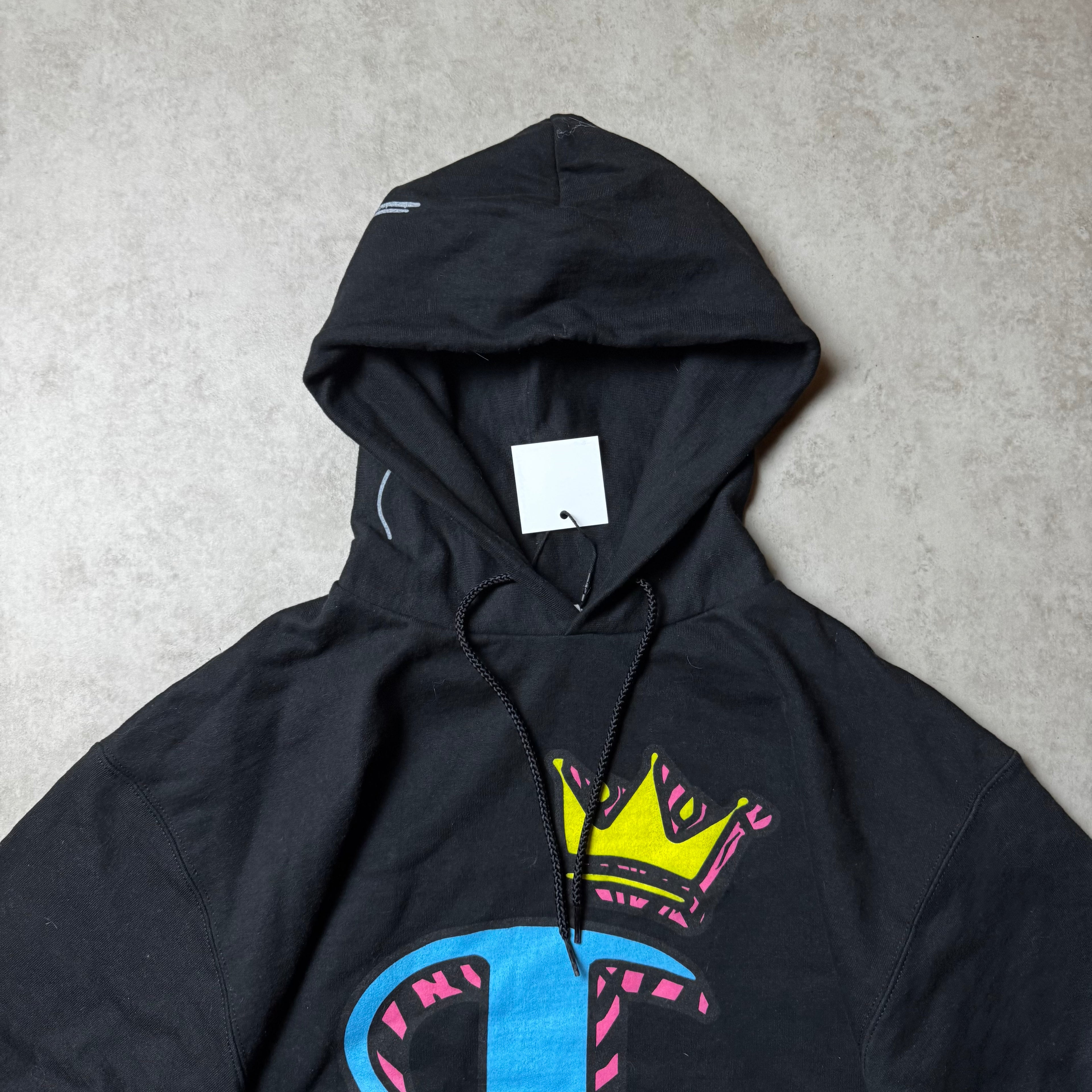 Black Champion Print Hoodie - Size L