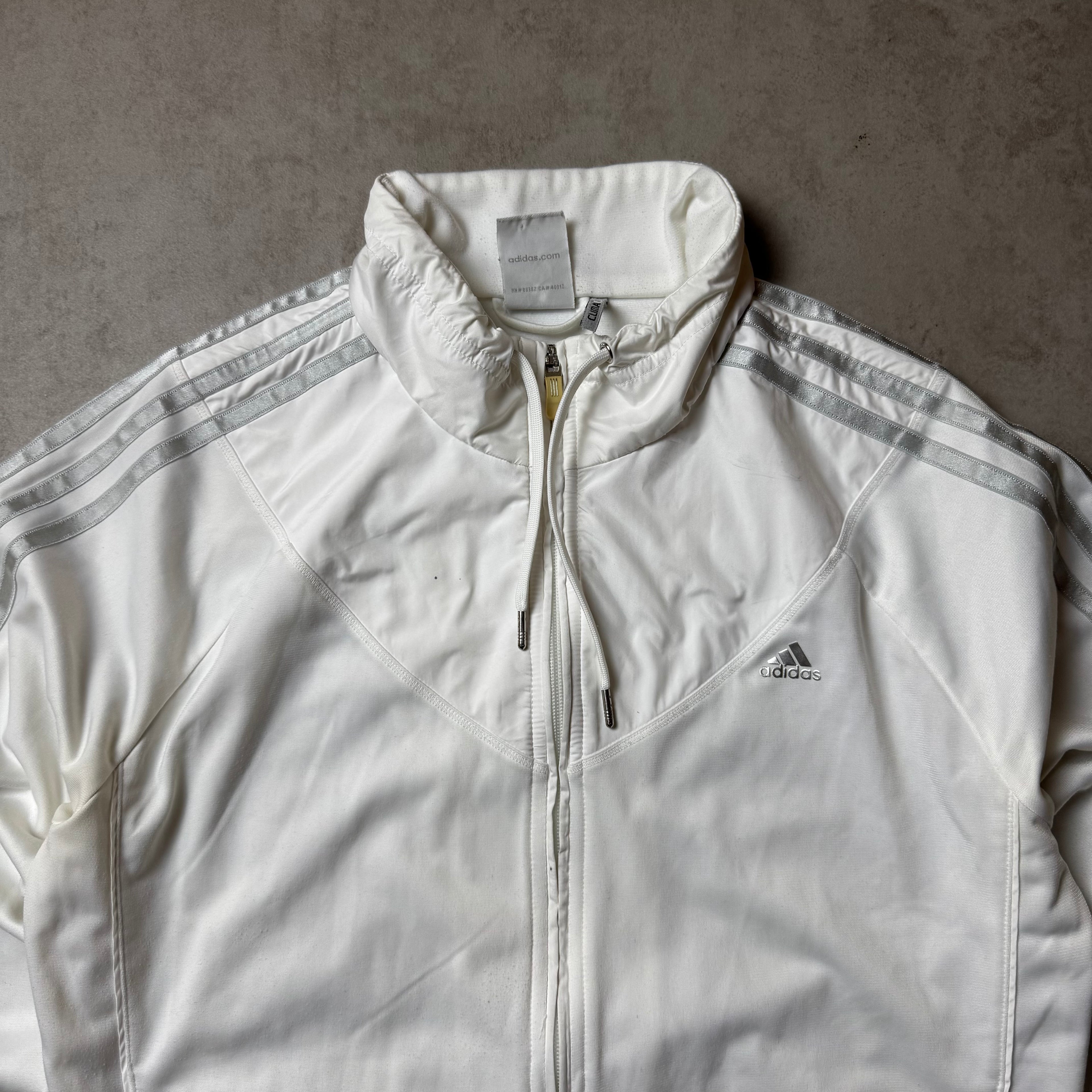 White Adidas Zip Up Hoodie - S