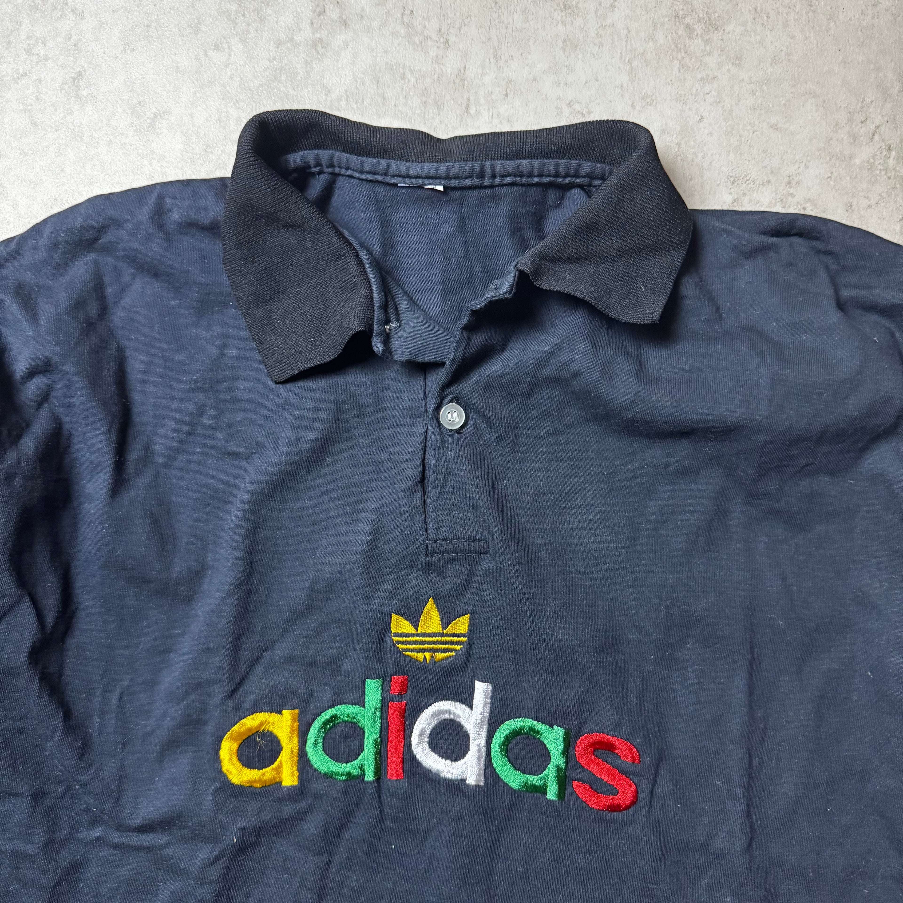 Black Adidas Vintage Long Sleeve Polo - M