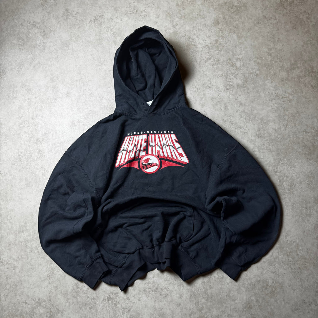 Black White Hawks Graphic Hoodie - Size XL
