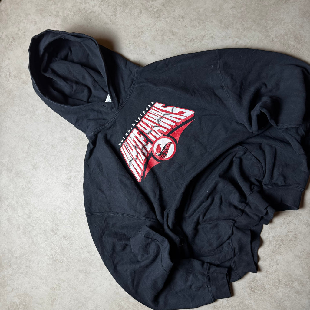 Black White Hawks Graphic Hoodie - Size XL