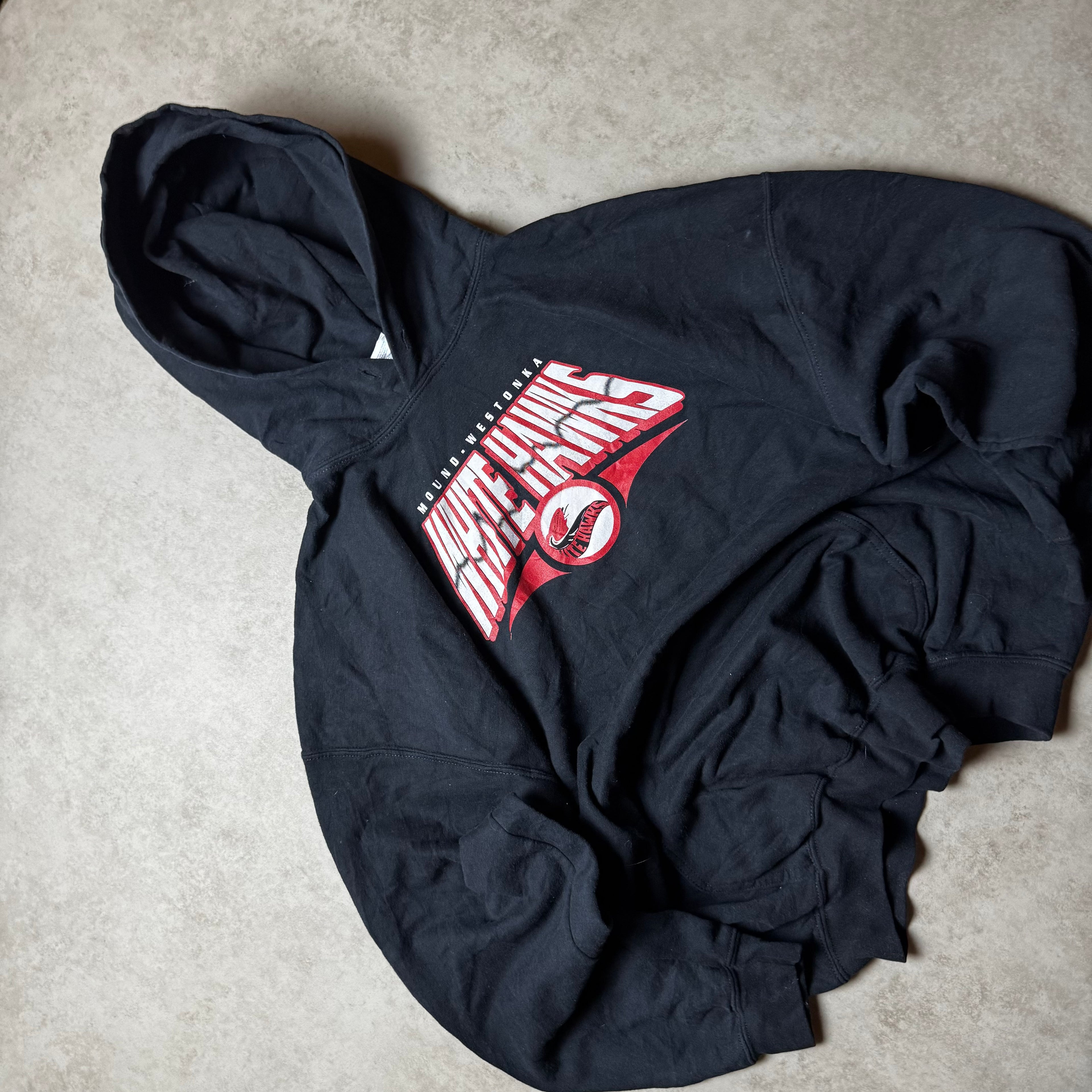 Black White Hawks Graphic Hoodie - Size XL