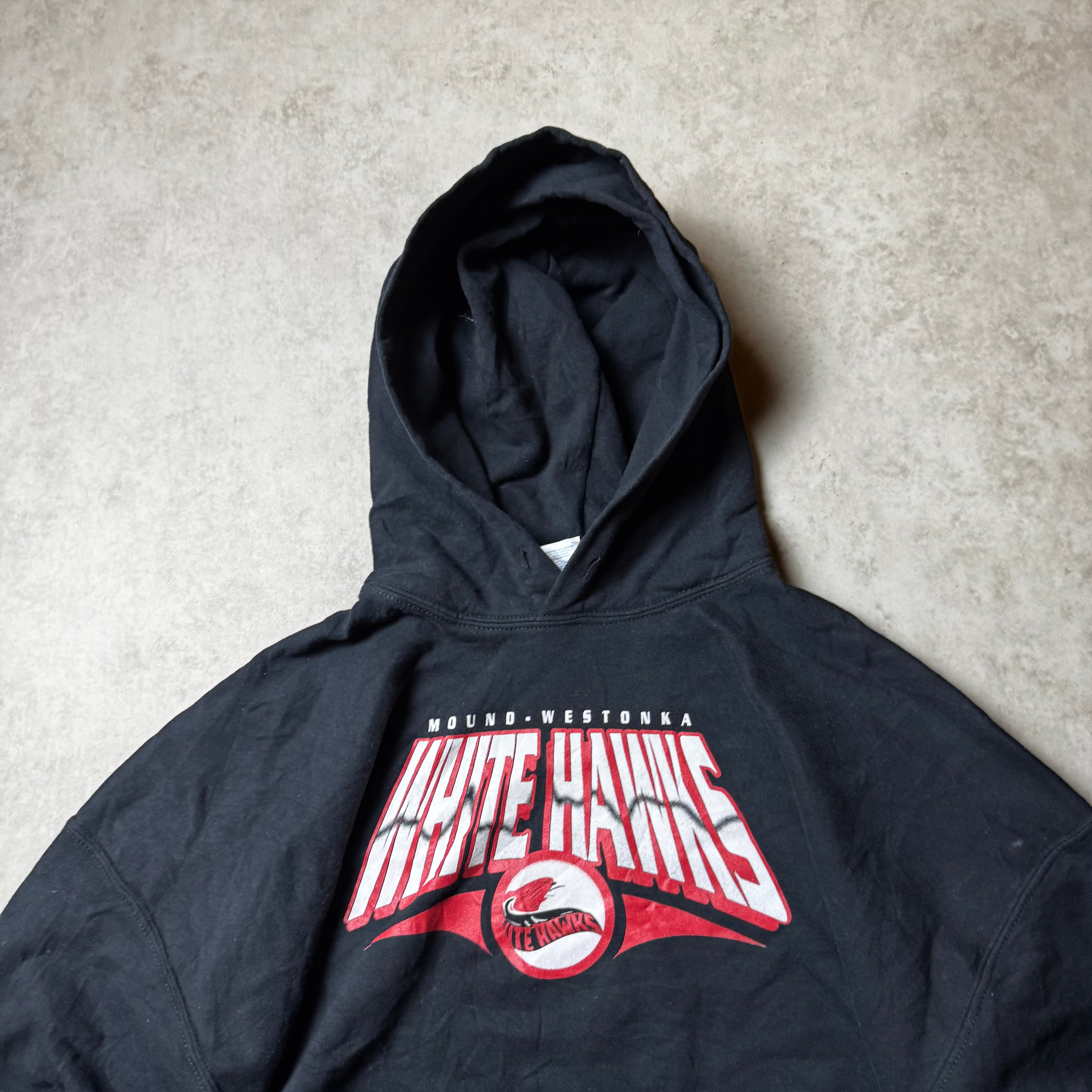 Black White Hawks Graphic Hoodie - Size XL