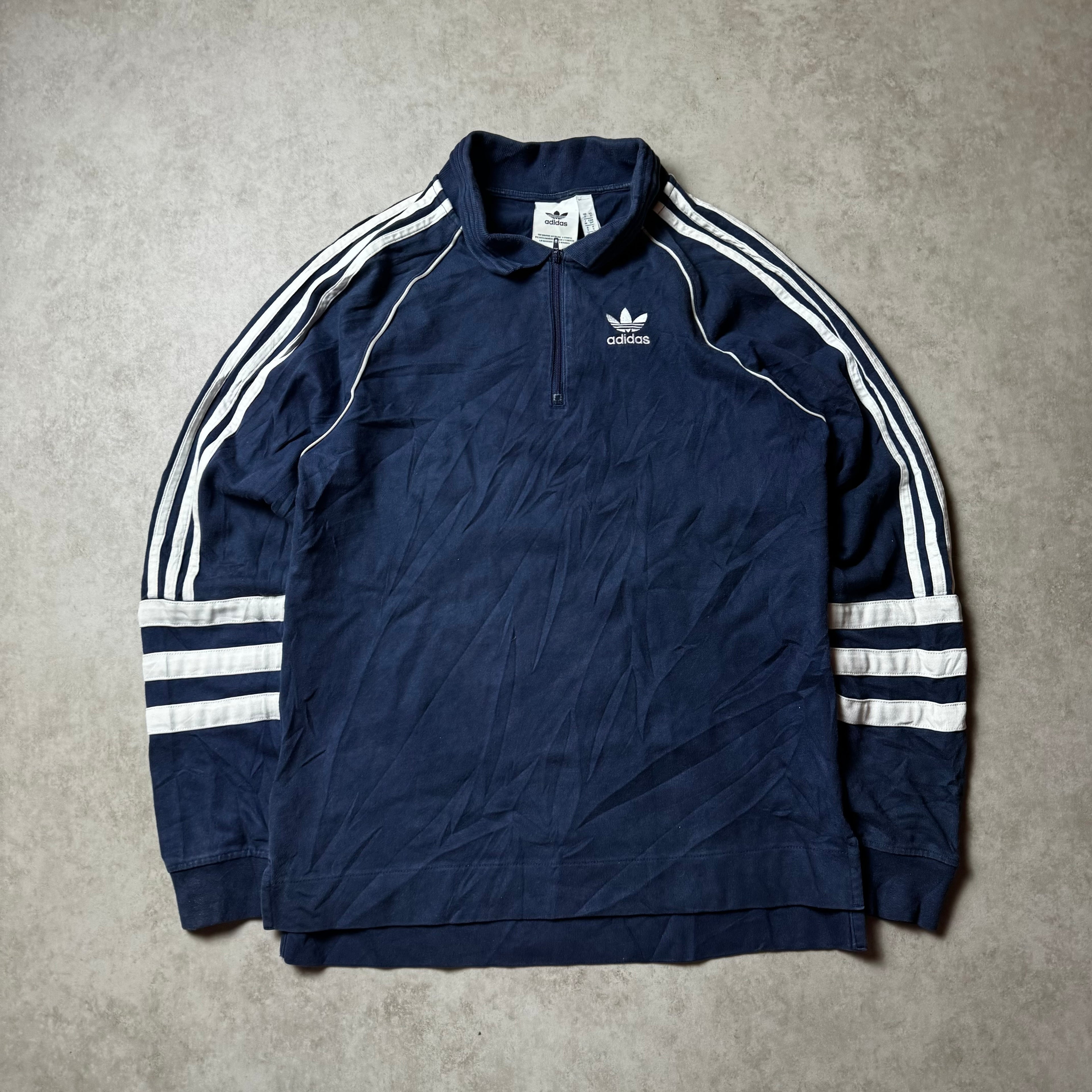 Navy Adidas Vintage Collared Sweatshirt - S