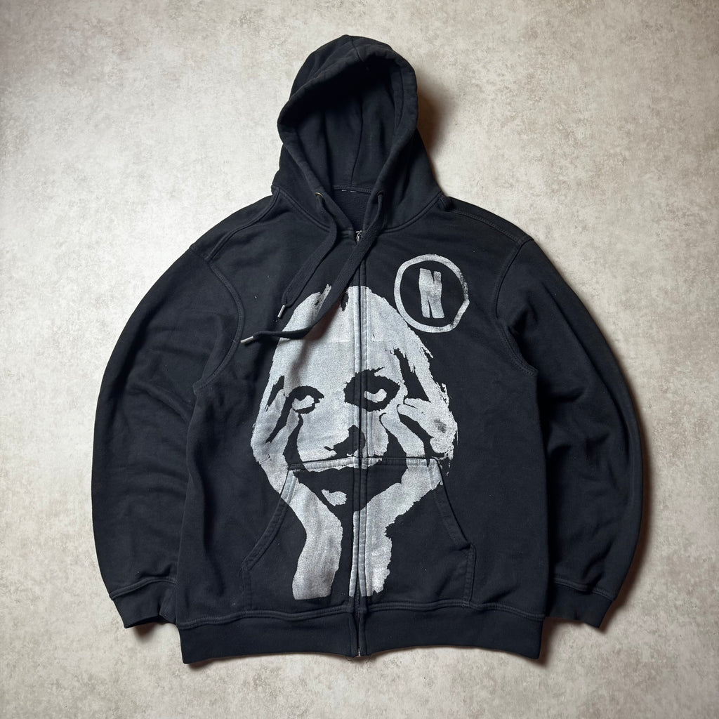 Black Graphic Y2K Zip Up Hoodie - L